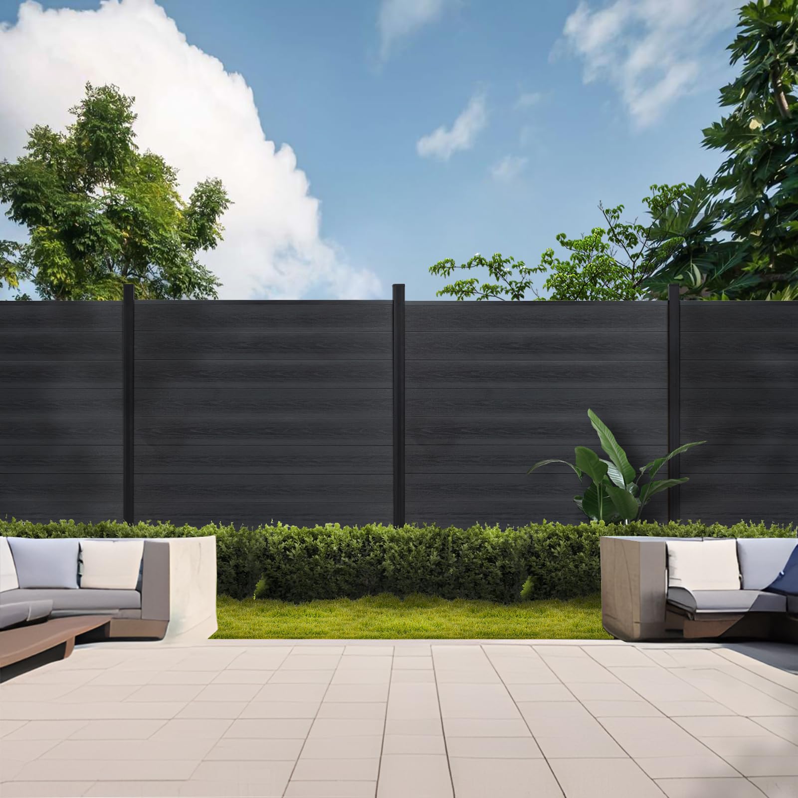 Mondaria Privacy Fence for Outside, 6ftx6ft Outdoor Privacy Panels with In-ground Post, Wind Resistant Wood Plastic Composite Fencing for Patio,