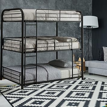 Metal Triple Bunk Bed, Bed for Kids, Twin/Twin/Full, Black
