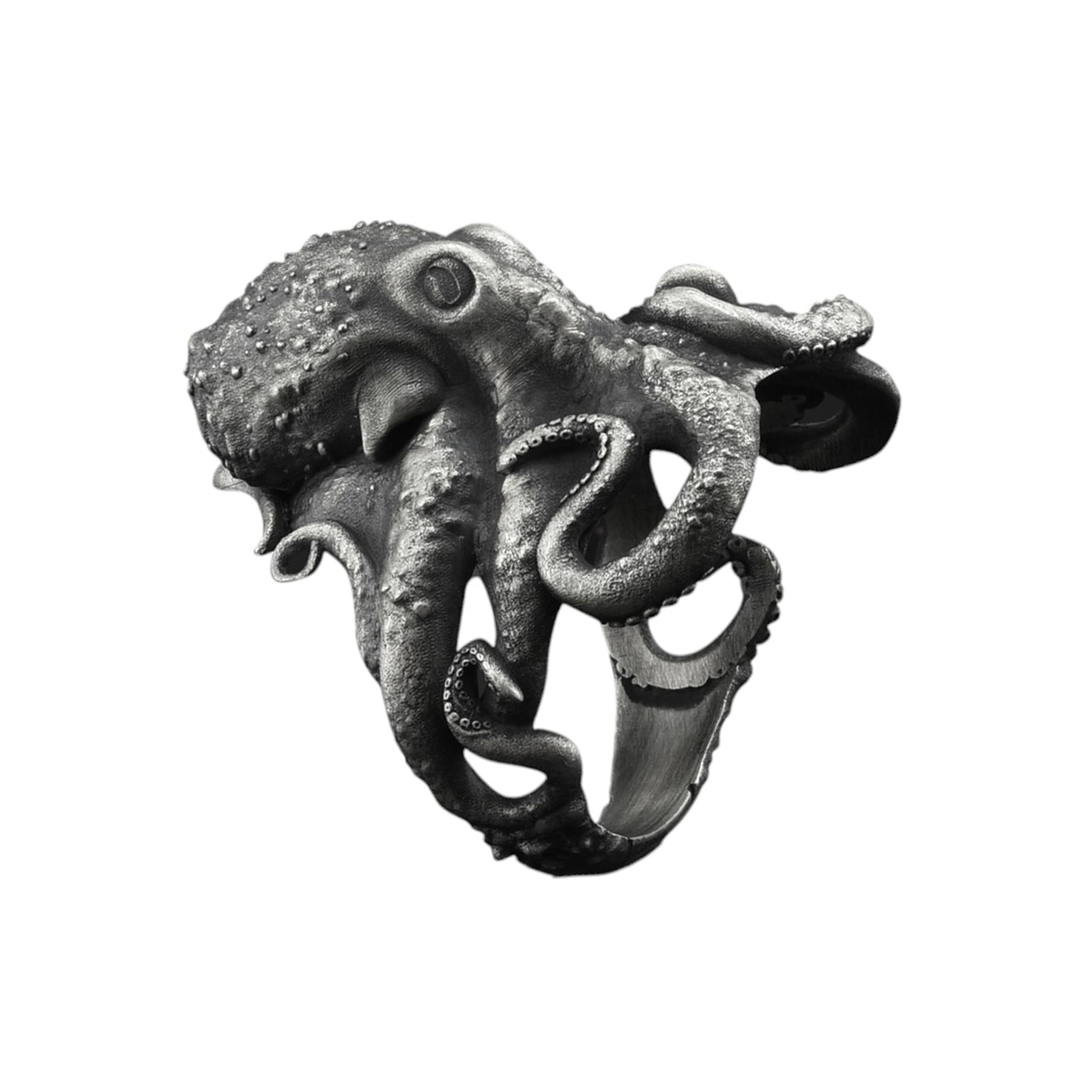 BySilverStone - Handgefertigter Oktopus-Herrenring Aus Sterlingsilber, Oktopus-Tier-Biker-Ring, Oktopus-Tier-Silber-Herrenschmuck, Meerestier-Gothic-Ring, Ring Für Männer