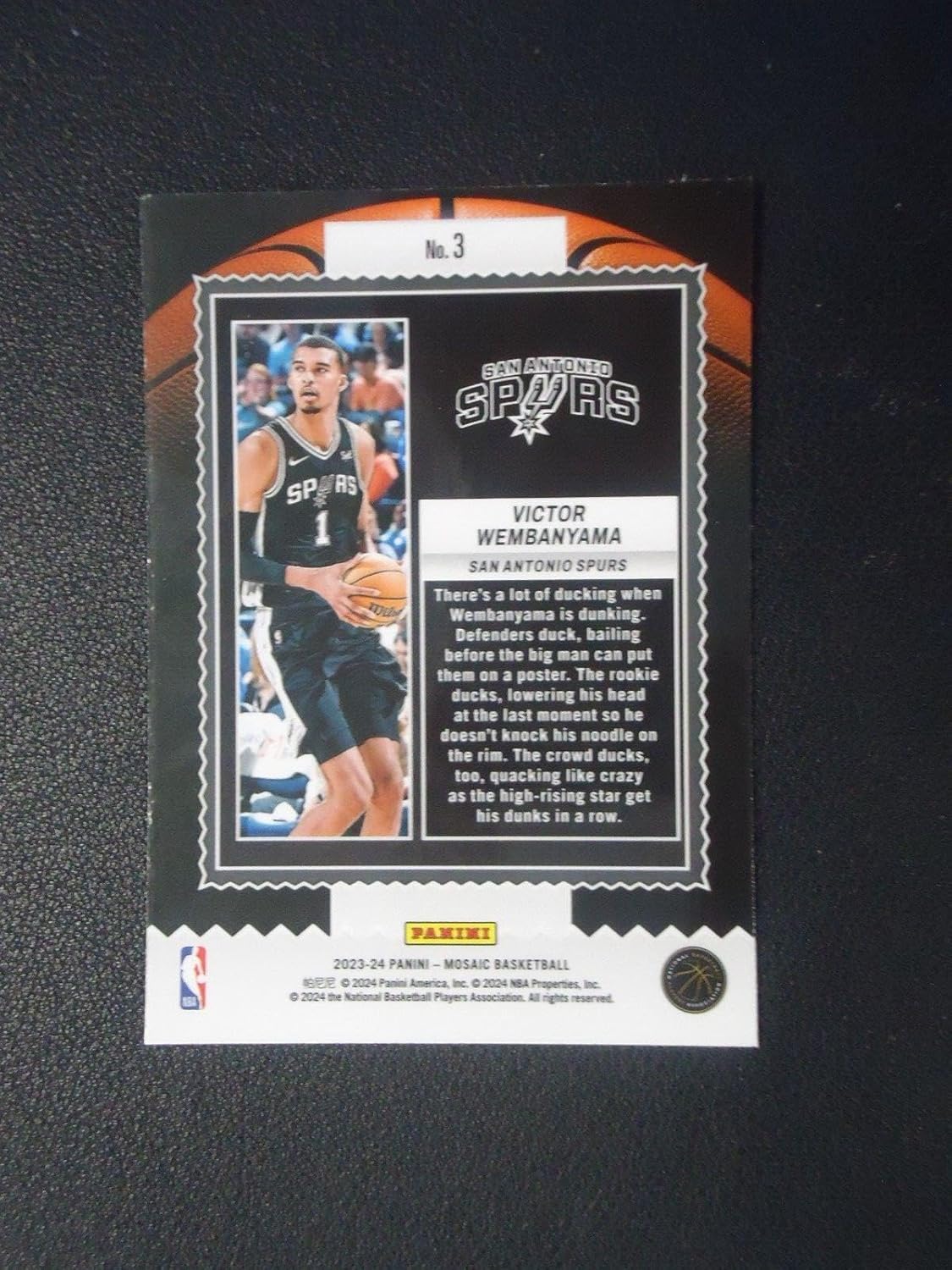 Victor Wembanyama 2023-24 PANINI MOSAIC JAM MASTERS RC Card #3 SPURS - Unsigned Basketball Cards