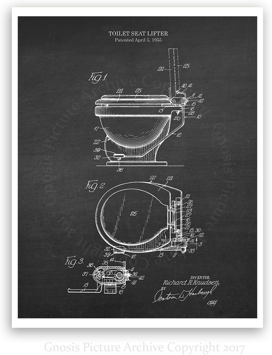 Gnosis Picture Archive Bathroom Decor Set of 4 Art Prints Unframed Toilet Paper Roll Toilet Seat Patent Diagrams