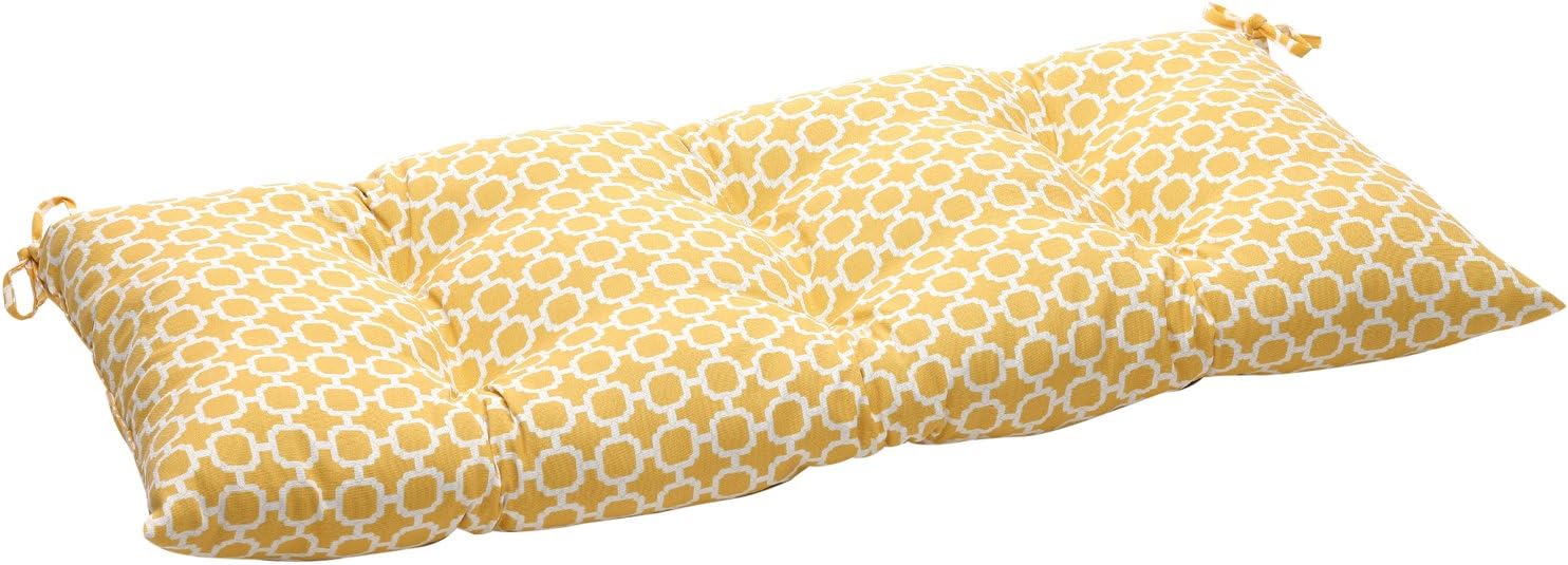 Pillow Perfect Outdoor/Indoor Tufted Bench/Swing Cushion, 18.5" x 44", Yellow Hockley Banana