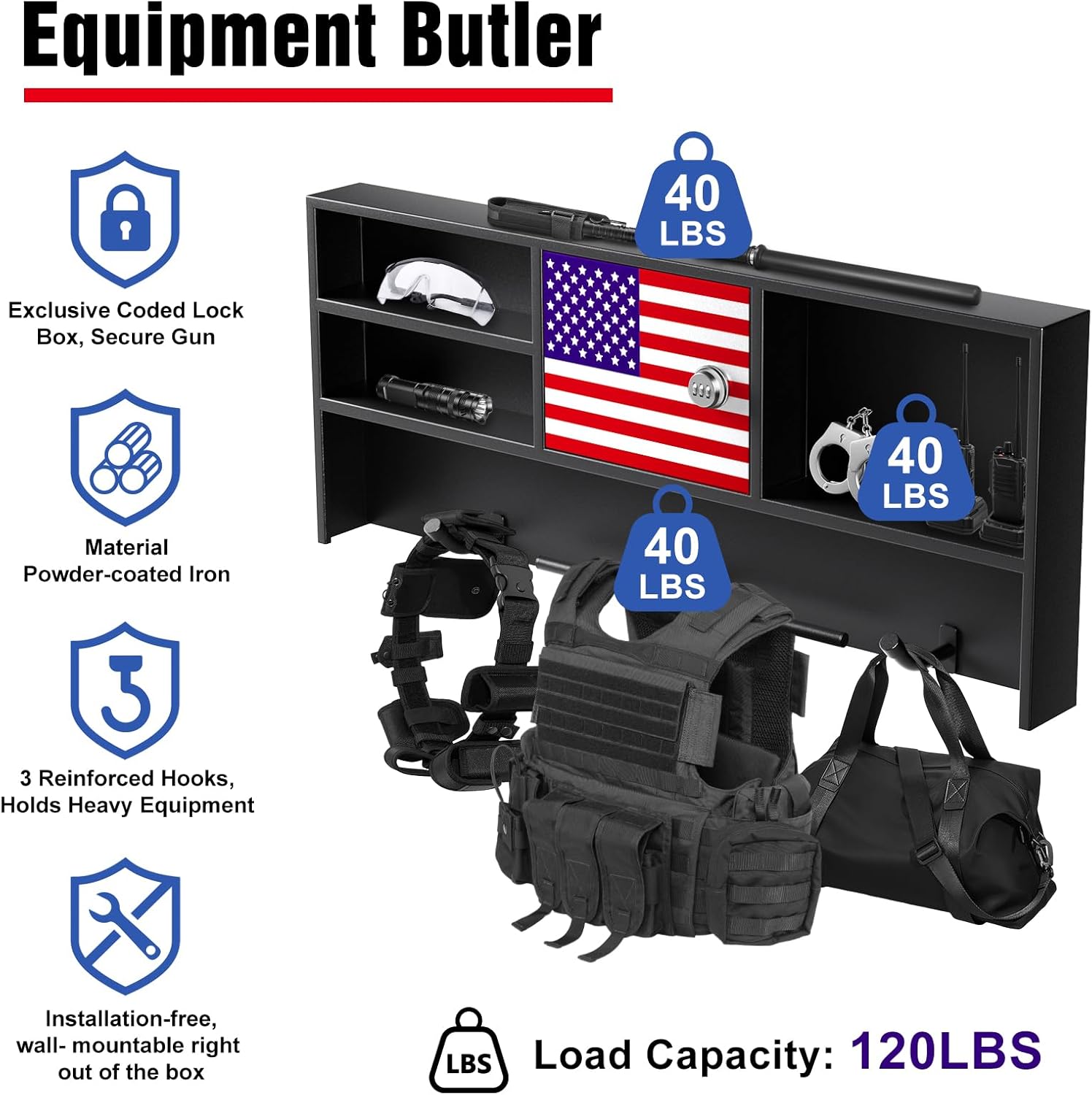 Police Gear Organizer Rack - Police Tactical Vest Hanger Holder Law Enforcement Storage Stand Gun Safe Gift for Police Officer