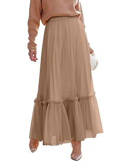 ANRABESS Maxi Skirts for Women Tulle Long Tiered Elastic High Waisted A Line Flowy Dressy Casual Skirt 2025