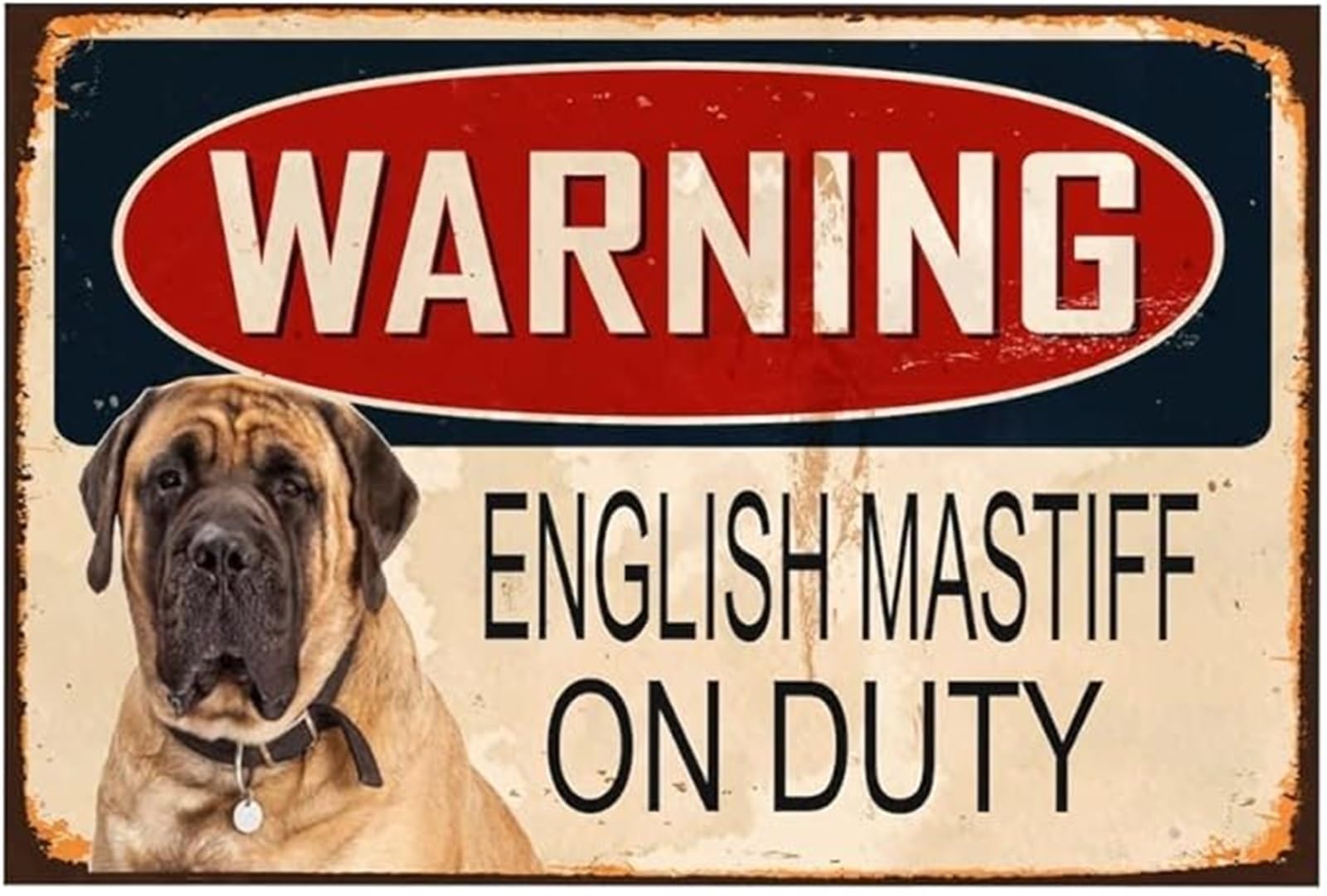 NWPNLXEA Guard Dog Warning Vintage Tin Sign On Duty Caution Aluminum Sign for Wall and Door (8 X 12 in)