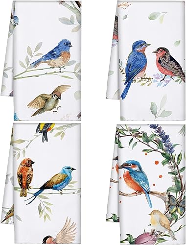 Frienda Juego de 4 paños de cocina cardenales decorativos para platos de 24 x 16 pulgadas, juego de paños de baño con lazo para colgar, absorbente