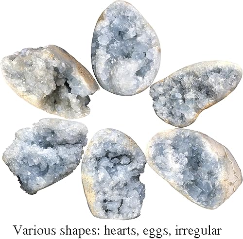 Vista 31 de Geoda de cristal celestita azul crudo natural curativo racimo grande de piedra celestina irregular para decoración del hogar, 1-1.5 libras Celestite
