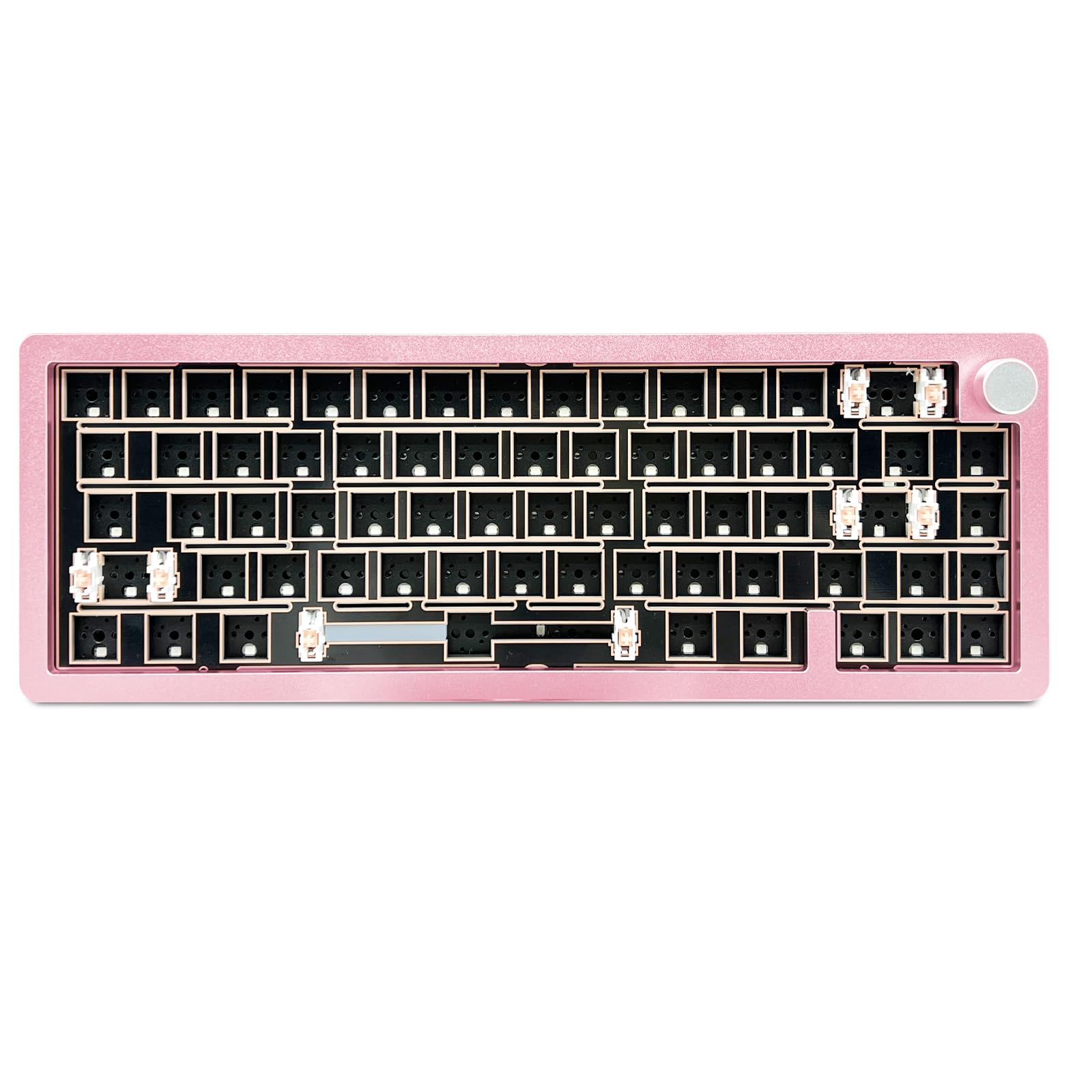 BOYI GMK67-65% Aluminum Alloy Keyboard Kit,Hot-Swappable BT5.0/2.4G/Type-C Tri-Mode Wireless CNC RGB Mechanical Keyboard Gasket Mounted Kit,Customized South-Facing LED Barebones Kit(Pink+Knob)