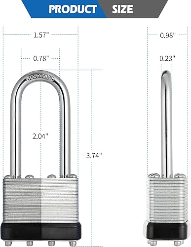 Miniatura 2 de Candados con llave igual, candados chapados en níquel, juego de 12, cerradura de llave con cuerpo de 1-916 pulgadas de ancho, grillete de 1 pulgada