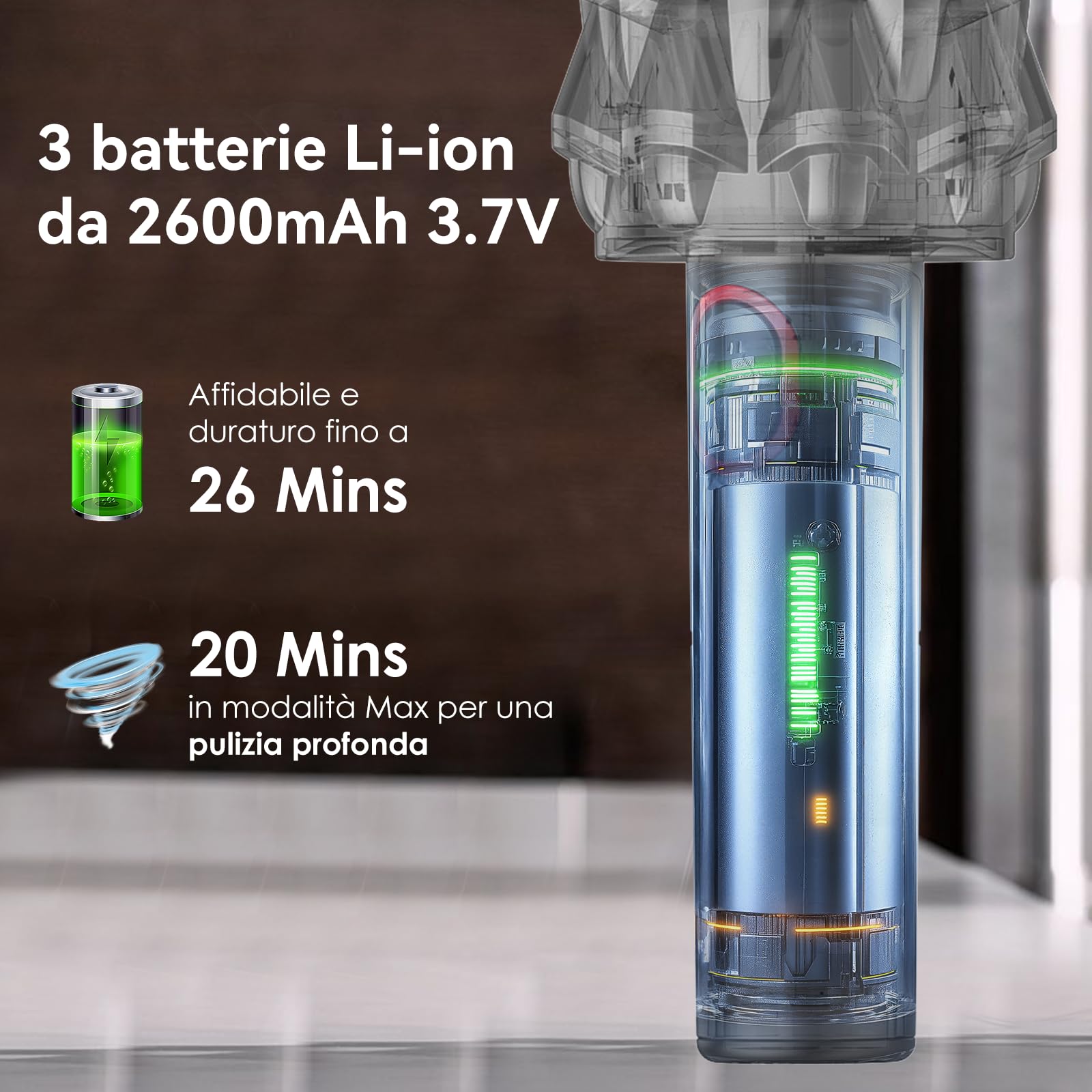 Akitas Aspirabriciole Senza Fili H2 – 0,5 kg Ultra Leggero, Aspirapolvere Portatile con Autonomia fino a 26 min, Filtro HEPA & Acciaio, Accessorio 2-in-1 per Auto, Divano e Casa