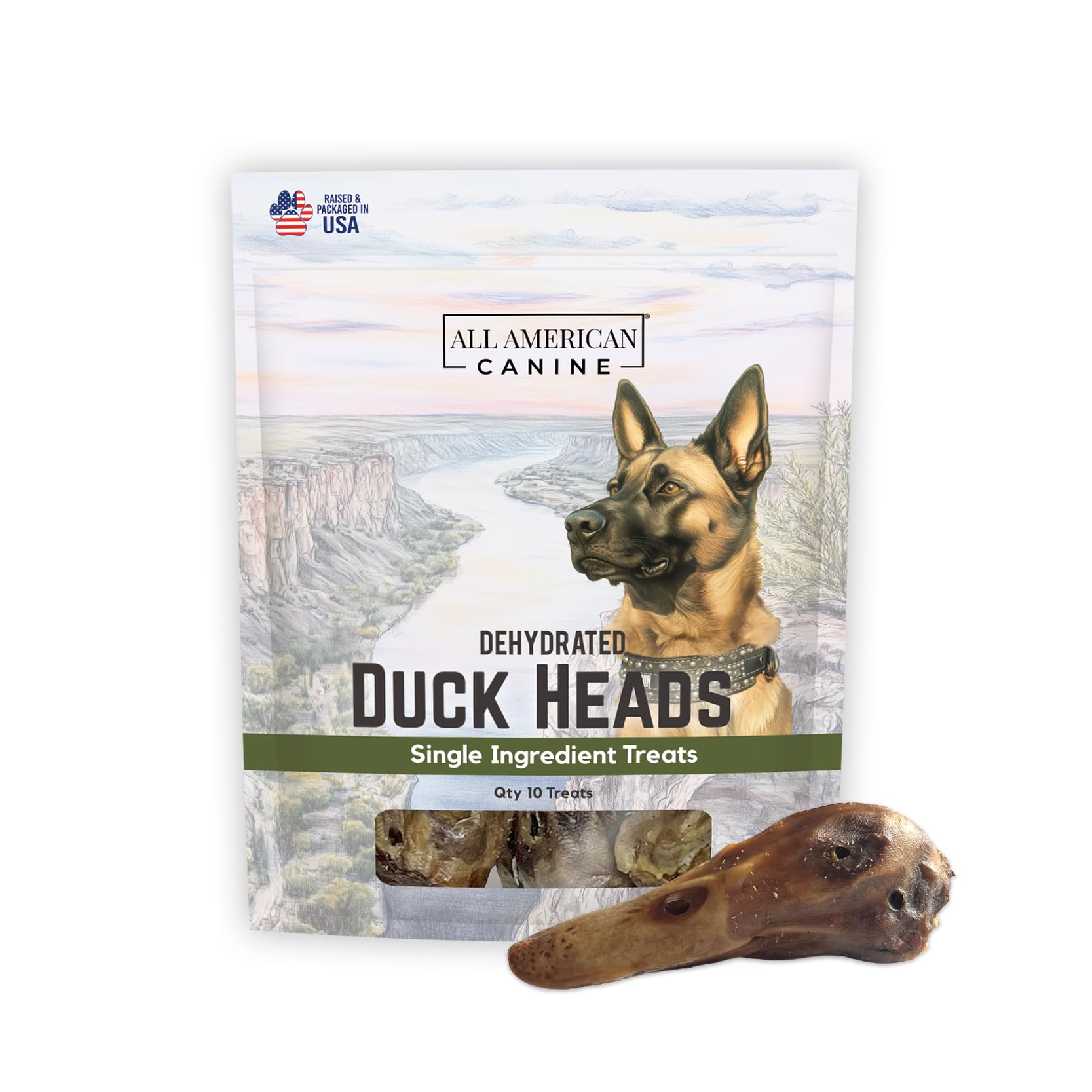All American Canine Entenköpfe für Hunde, dehydrierte Hundeleckerlis, 10 Stück | Dehydrierte ganze Entenköpfe | High Protein Low Fat Chew | Unterstützt Zähne und Training | Getreidefrei | Made in USA
