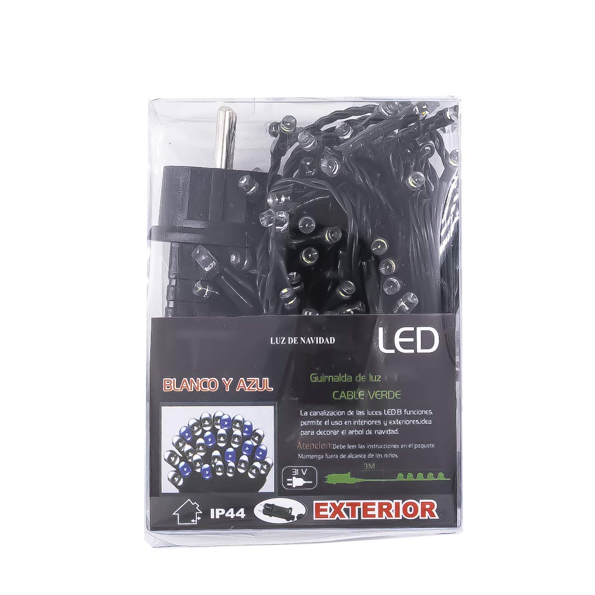 H HANSEL HOME Girlanda Led Lampki Świąteczne Lampki Choinkowe Do Użytku Wewnętrznego/Zewnętrznego IP44 Wodoodporny Zielony Kabel (Białe I Niebieskie Światło, 300 Leds 15M)