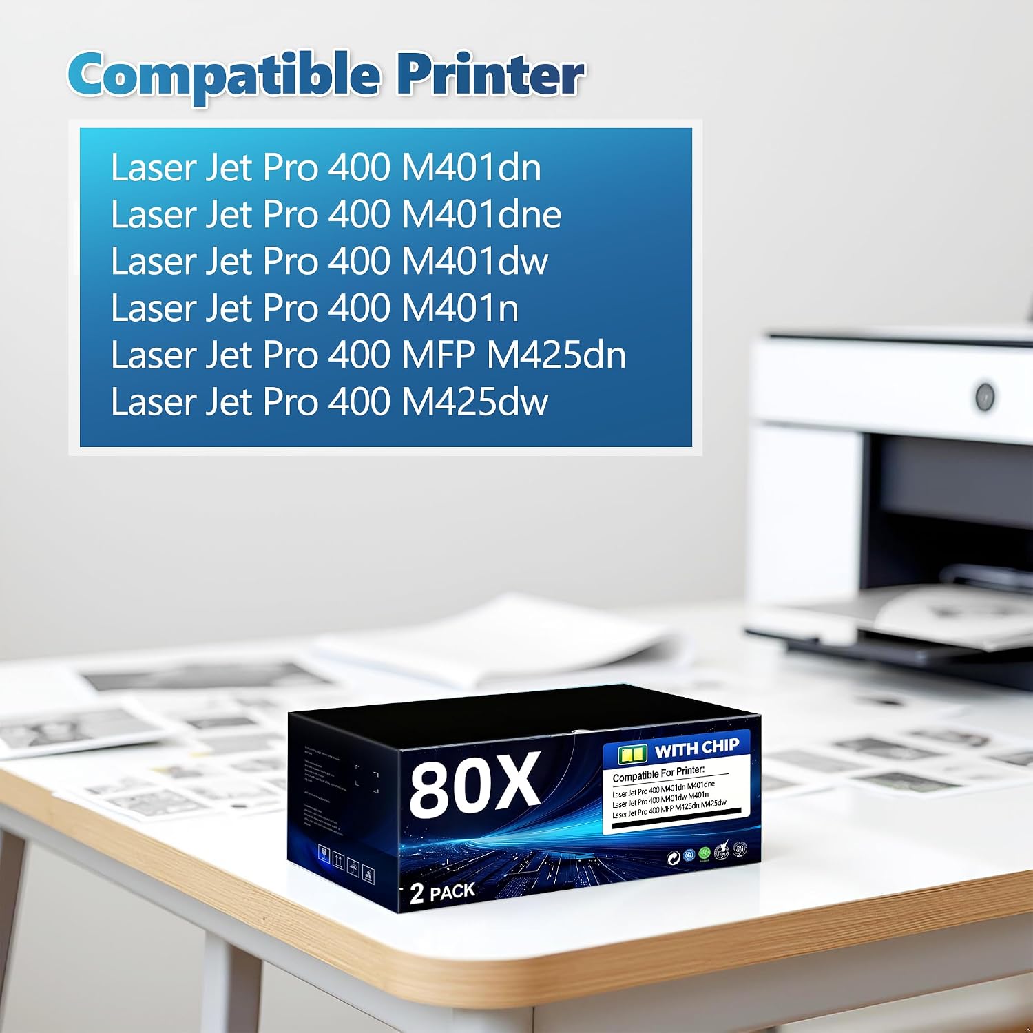 80X Toner Cartridge Black Compatible for HP 80X 80A CF280X CF280A for LaserJet Pro 400 M401n M401dn MFP M425dn M401dne M401dw M425dw M401 M425 Printer Toner Ink High Yield(2 Pack)