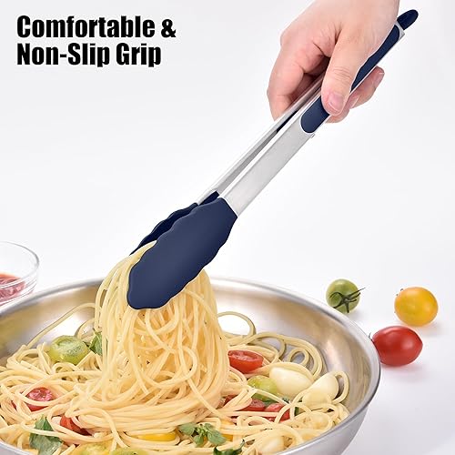 Miniatura 7 de Doosu Pinzas de cocina para cocinar juego de pinzas para alimentos resistentes al calor de 600 F con puntas de silicona antiarañazos, pinza de