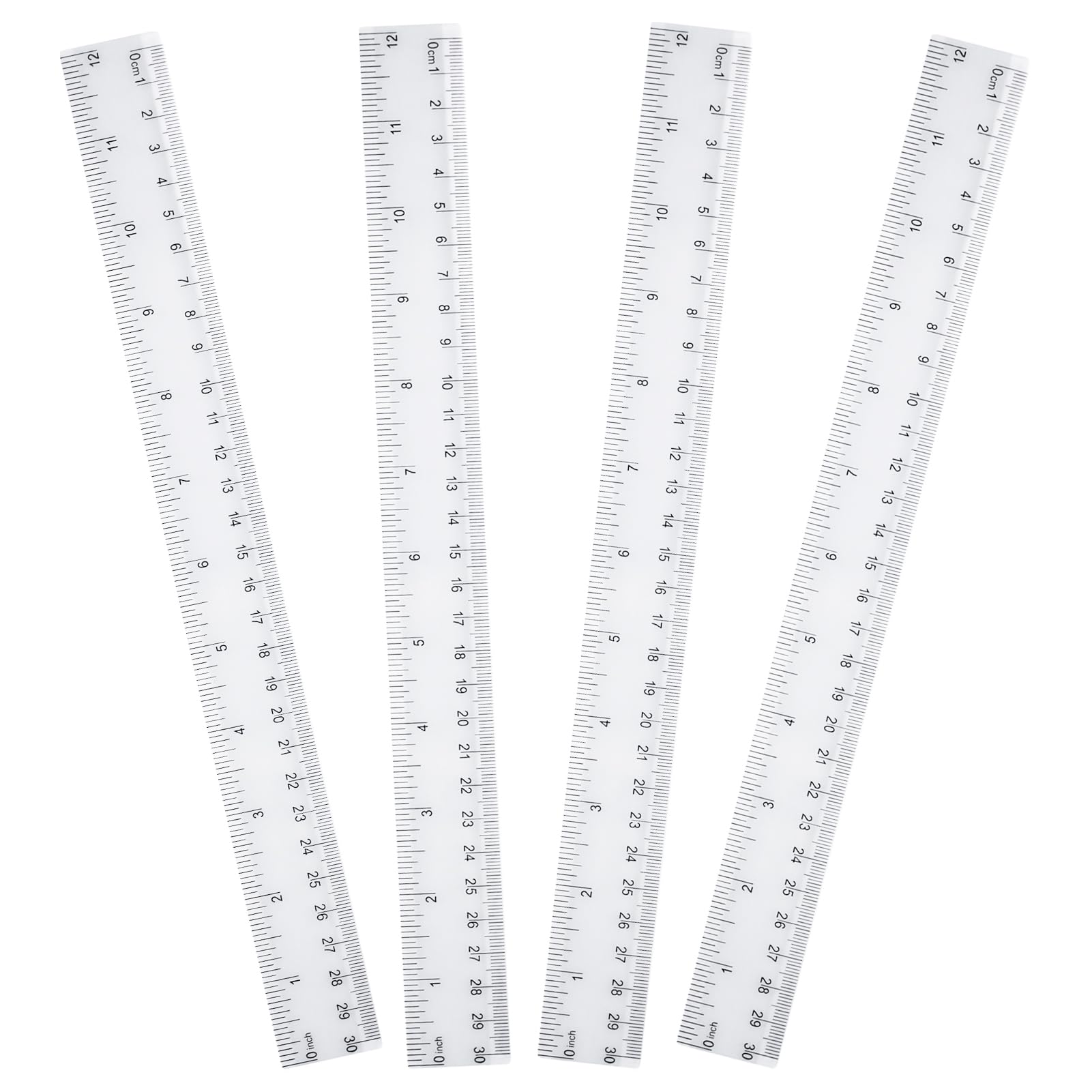 4 Pcs Rulers, 30cm Ruler,Rulers Multipack, Plastic Clear Shatterproof Rulers 12 inch Transparent Ruler for School Classroom office Supplies