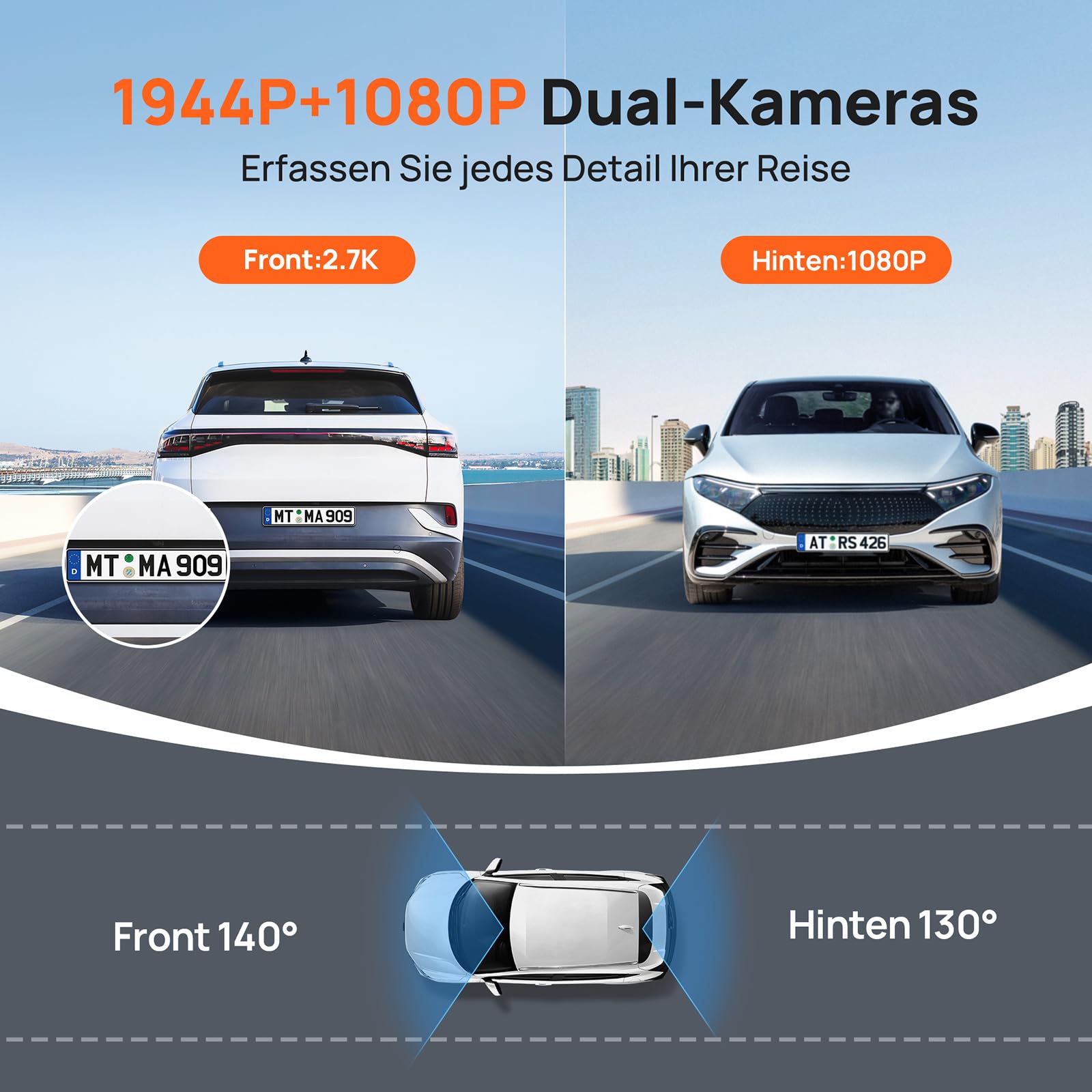 70mai A510 Dashcam 2.7K 1944P+1080P STARVIS 2 Dual HDR Nachtsicht, GPS, G-Sensor, ADAS, 64GB SD Karte