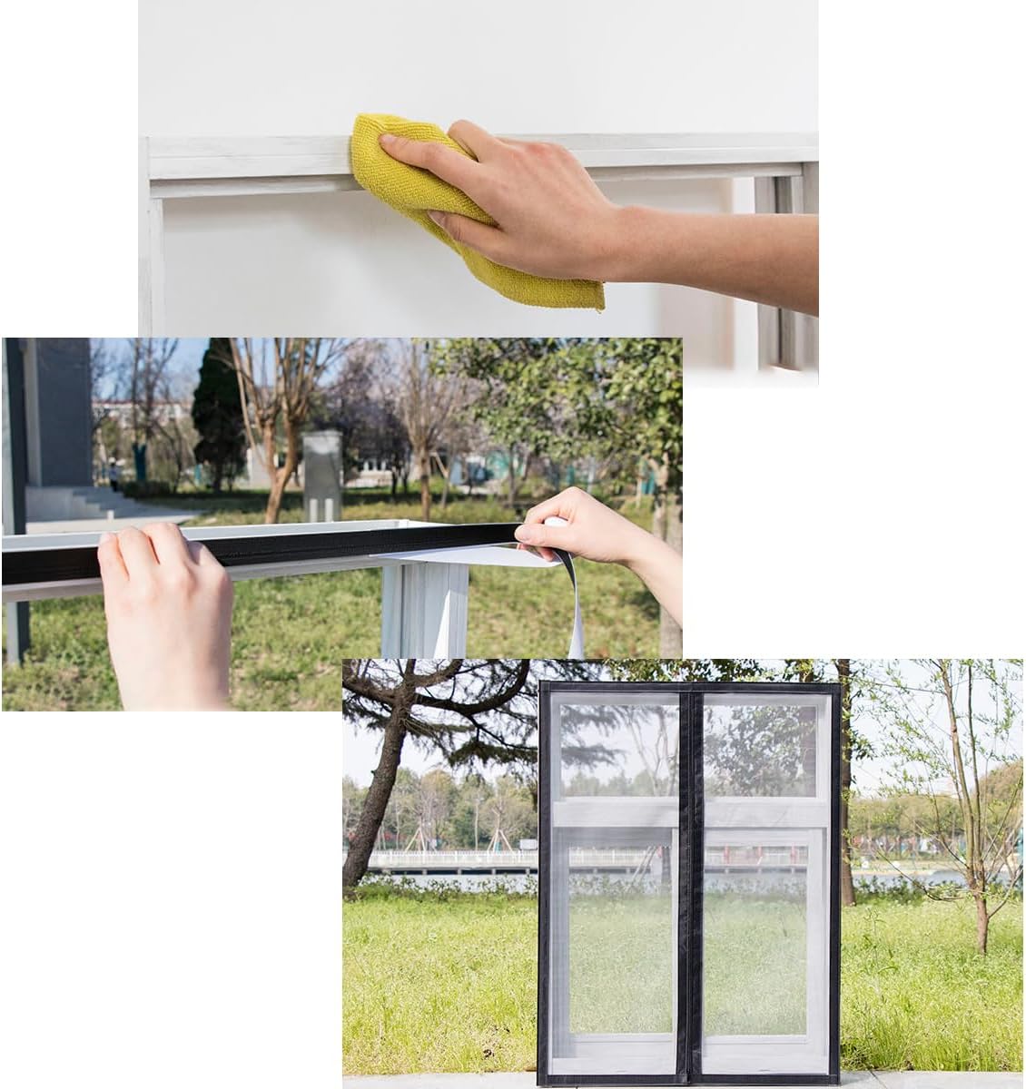 ECYC Ltd DIY Self-Adhesive Window Screen Netting Mesh, Window Screen with Zipper Opening Window Net Screen with Hook and Loop Sticky Tape Mosquito Net Window Curtain for House, 150 x 150cm (WxH)