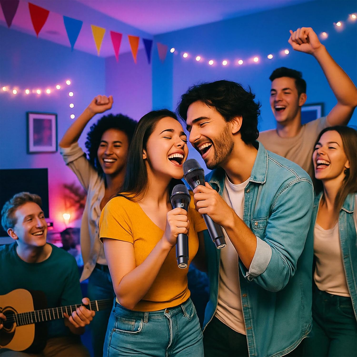 Wireless Microphones, Two Rechargeable Bluetooth 5.3 Microphones for Karaoke Singing, Rechargeable Dynamic Mic System with Receiver for Church, Party, Meeting, Speech, PA System, Plug and Play (10W)