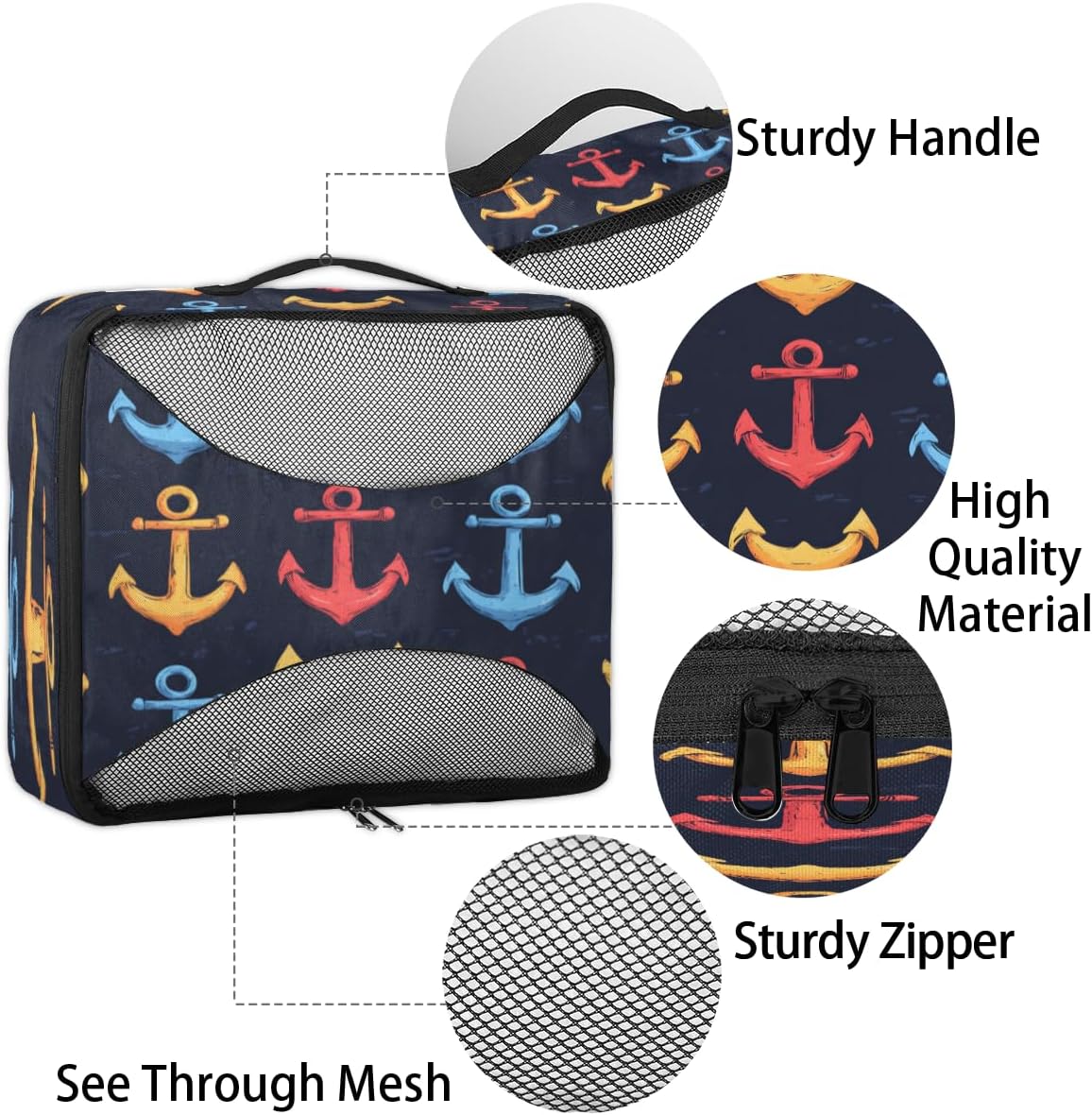 Color Anchor Pattern 4 Set Packing Cubes Packing Cubes for Women Lightweight Travel Essential Bag Clothes Carry on Suitcase Bags for Accessories Essentials