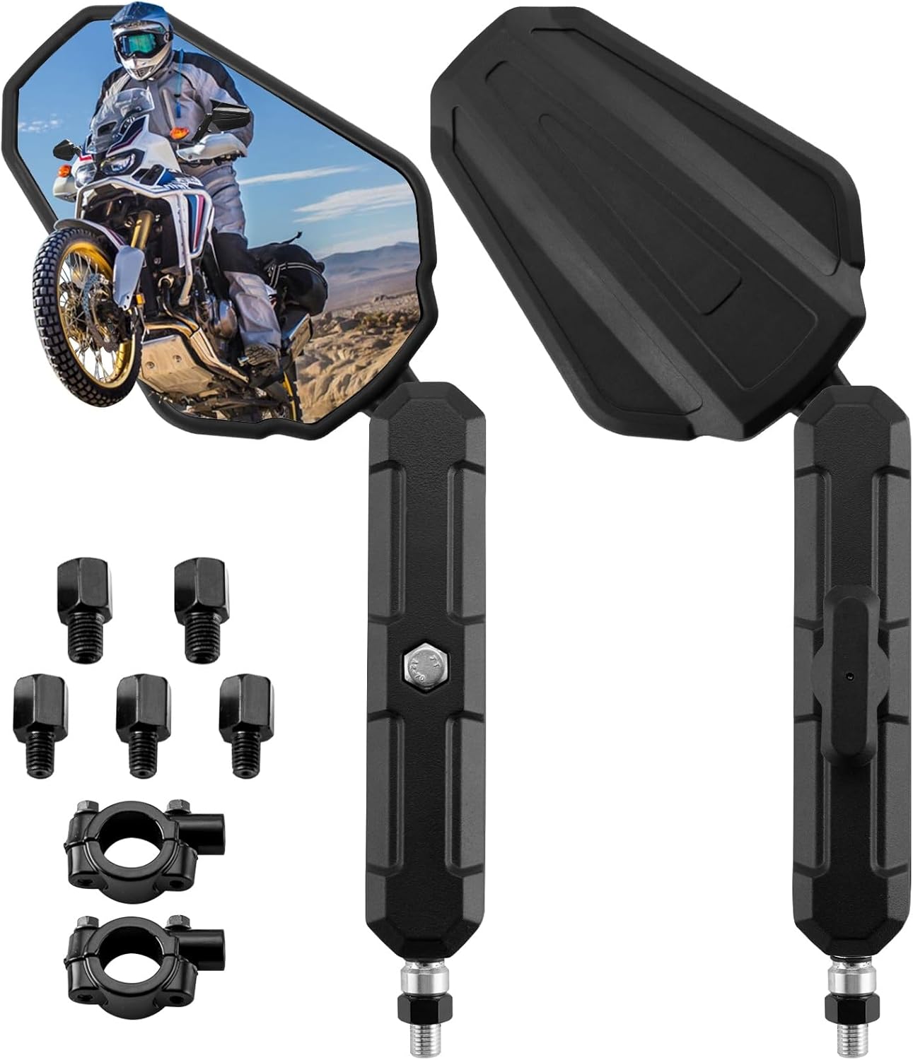 Mofun Universal Motorcycle Mirrors 8mm 10mm Rear View Mirror Fit 7/8" Handlebar Aluminum Mount Compatible with ATV Dirt Bike Dual Sport KLR650 ADV150 Adventure Fit Scooters, Foldable 360 Degrees