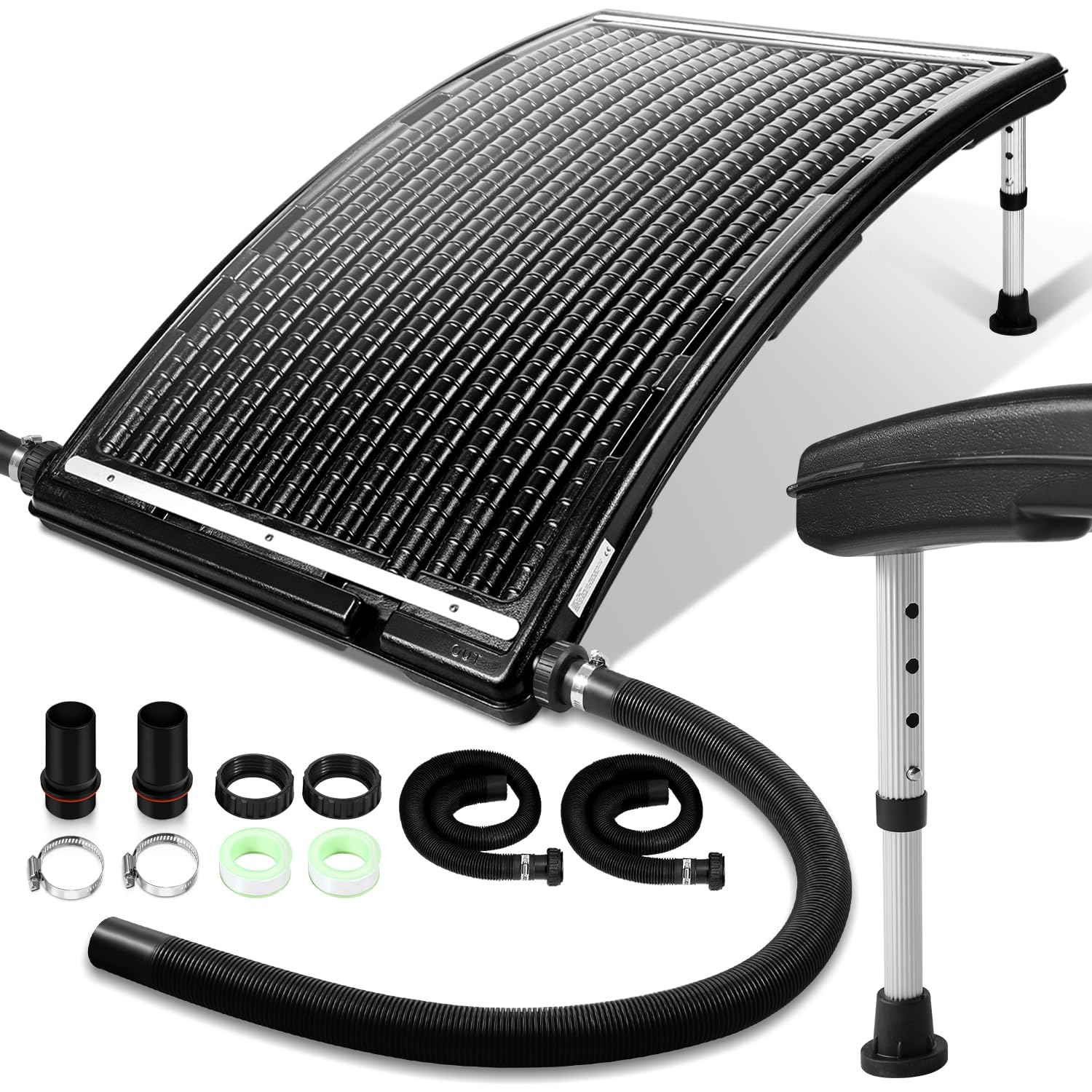 Fiqops Calentador solar de piscina, colector solar para piscina 113 x 69 x 35 cm, calefacción solar 10000 L/H, conexión de 32-40 mm, calentador solar para piscina ampliable, sistema solar para agua