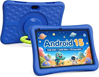 Kids Tablet 10 Inch Android Tablet for Kids Comes with a Shock-Resistant Protective Case, 8GB RAM 32GB ROM Tablets Supports 1TB MicroSD, 6000mAh Battery Dual Cameras 5G Wifi6 Android Tablets with Case