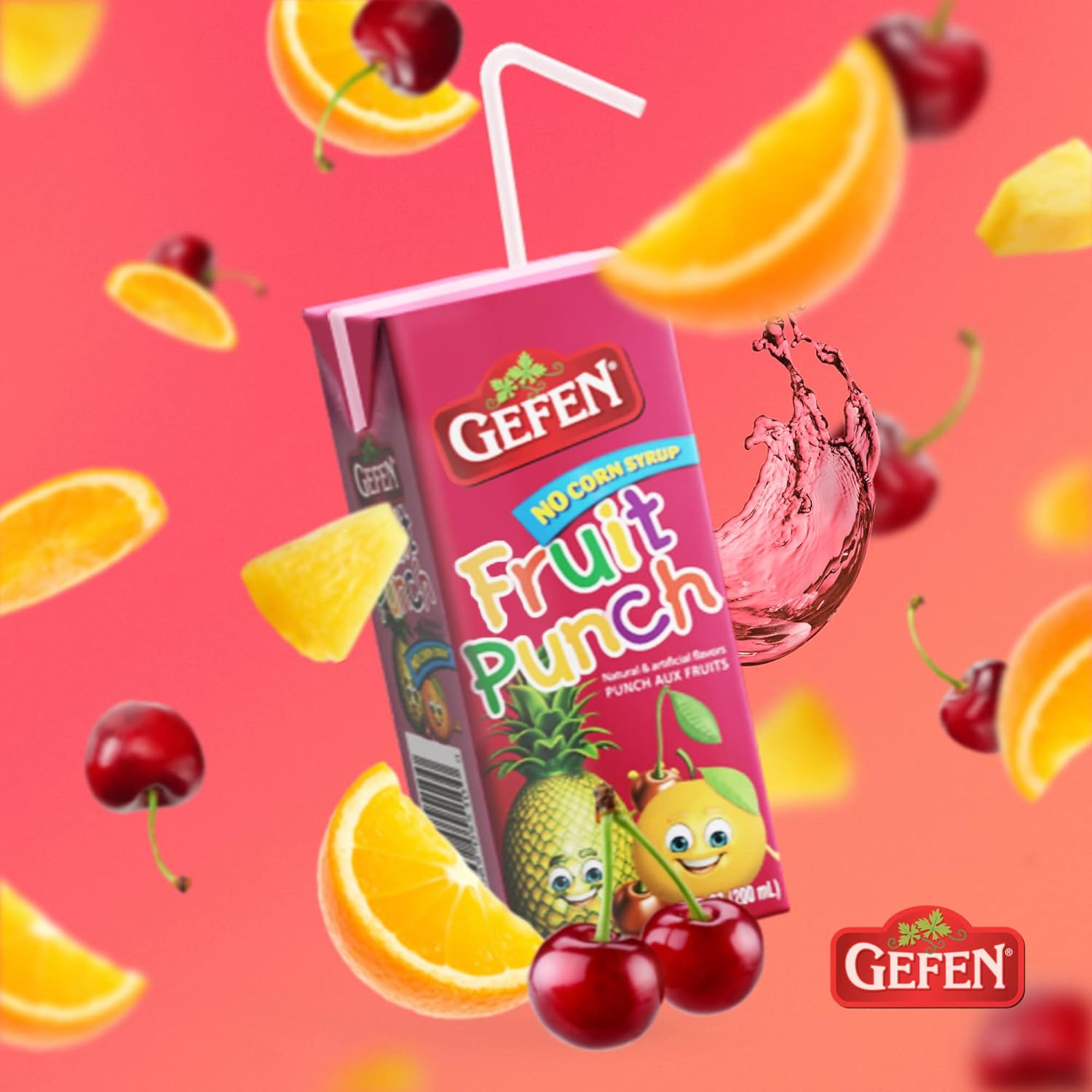Gefen Fruit Punch Juice Box Drinks with Straw (27 Pack) | No High Fructose Corn Syrup | Travel Friendly | Lunchbox Size | Kosher (Including Passover)