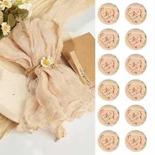 120 Pack Beige Cheesecloth Napkins, 20 x 20 Inch Summer Beige Cloth Napkins Washable Dinner Gauze Napkin with Wrinkled Rustic Cotton Linen Table Napkin for Wedding Bridal Shower Baby Shower Boho Decor