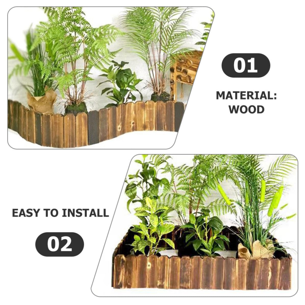 Steccato Decorazione Naturale in Legno Staccionata Antitarlo Color Caffè, Flessibile e Resistente per Protezione Massima di Piante e Prato per Aiuole da Giardino per Casa