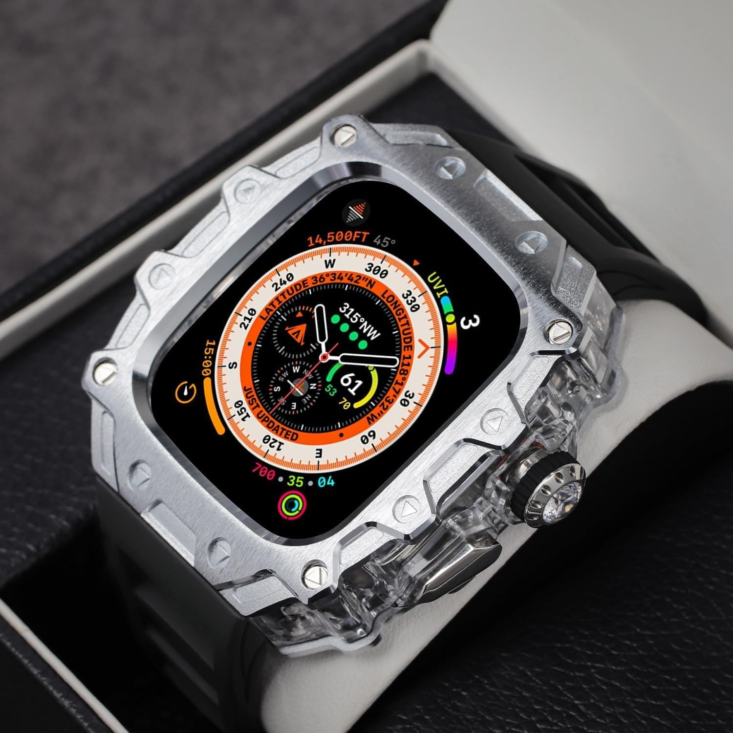 RM Style Alloy Watch Case+Watch Strap，For Apple Watch Ultra 2 49mm, Men Womens Sports Rubber Watch Band And Case Kit，For Iwatch 8 Series Replacement Watch Band