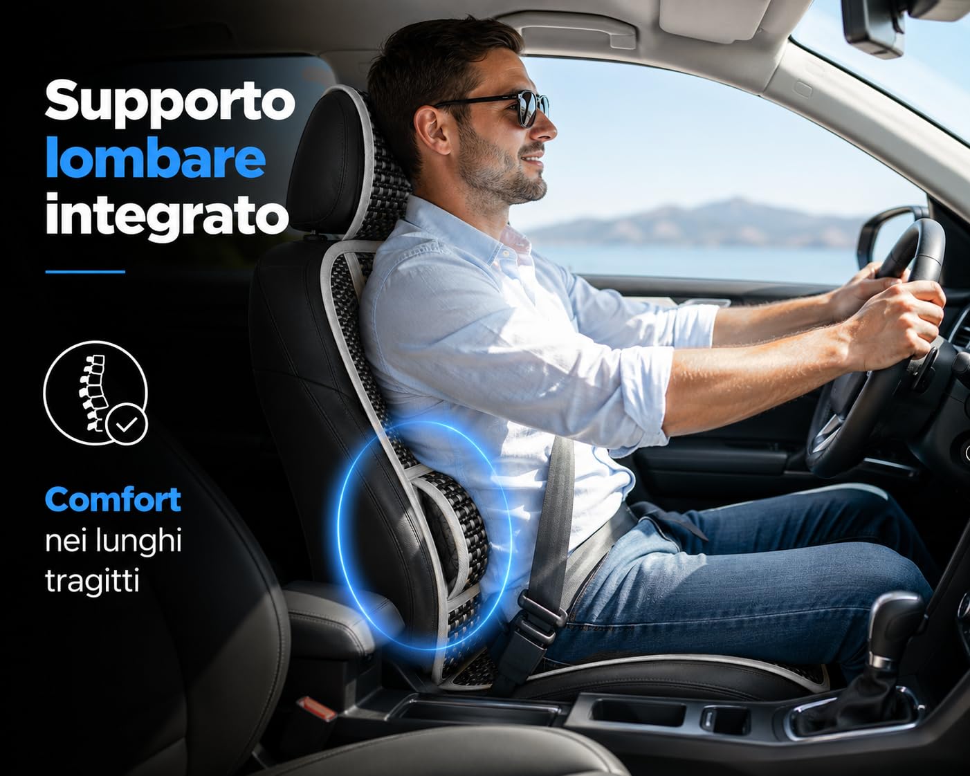 BOOST Coprisedile Auto Estivo in Bambù Naturale, Copri Sedile Antisudore Traspirante con Supporto Lombare Integrato, Schienale Universale Fresco per Auto (Grigio, Singola)