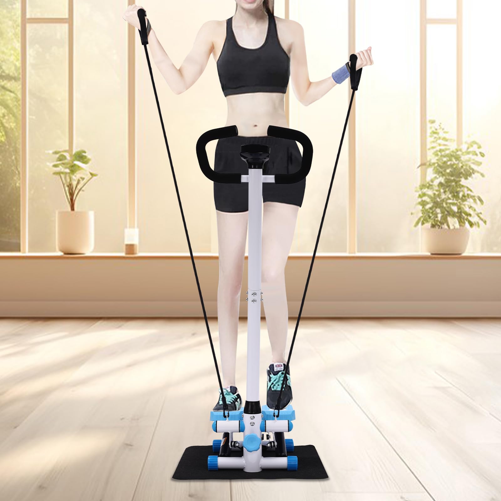 Stepper fitness con manubrio Stepper 2 in 1 attrezzo per allenamento fino a 150 kg, per allenamento a casa, fitness, altezza regolabile, sistema di azionamento idraulico, basso rumore, stepper fitness