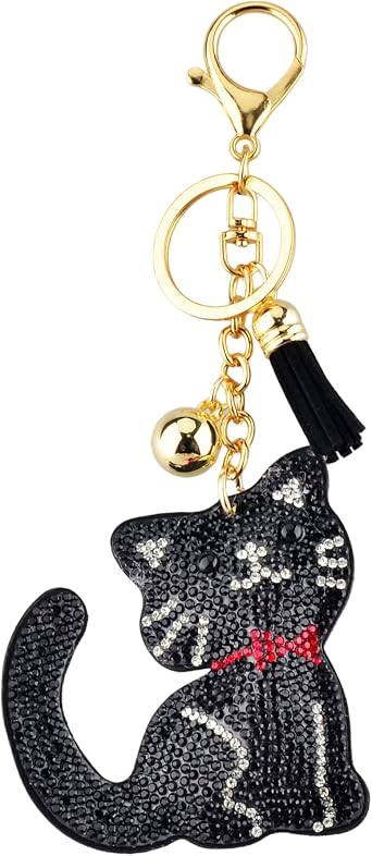 Bling Animal Cat Keychain for Women Sparkly Rhinestone Cat Bag Charm for Purse Car Keys Backpacks Handbags