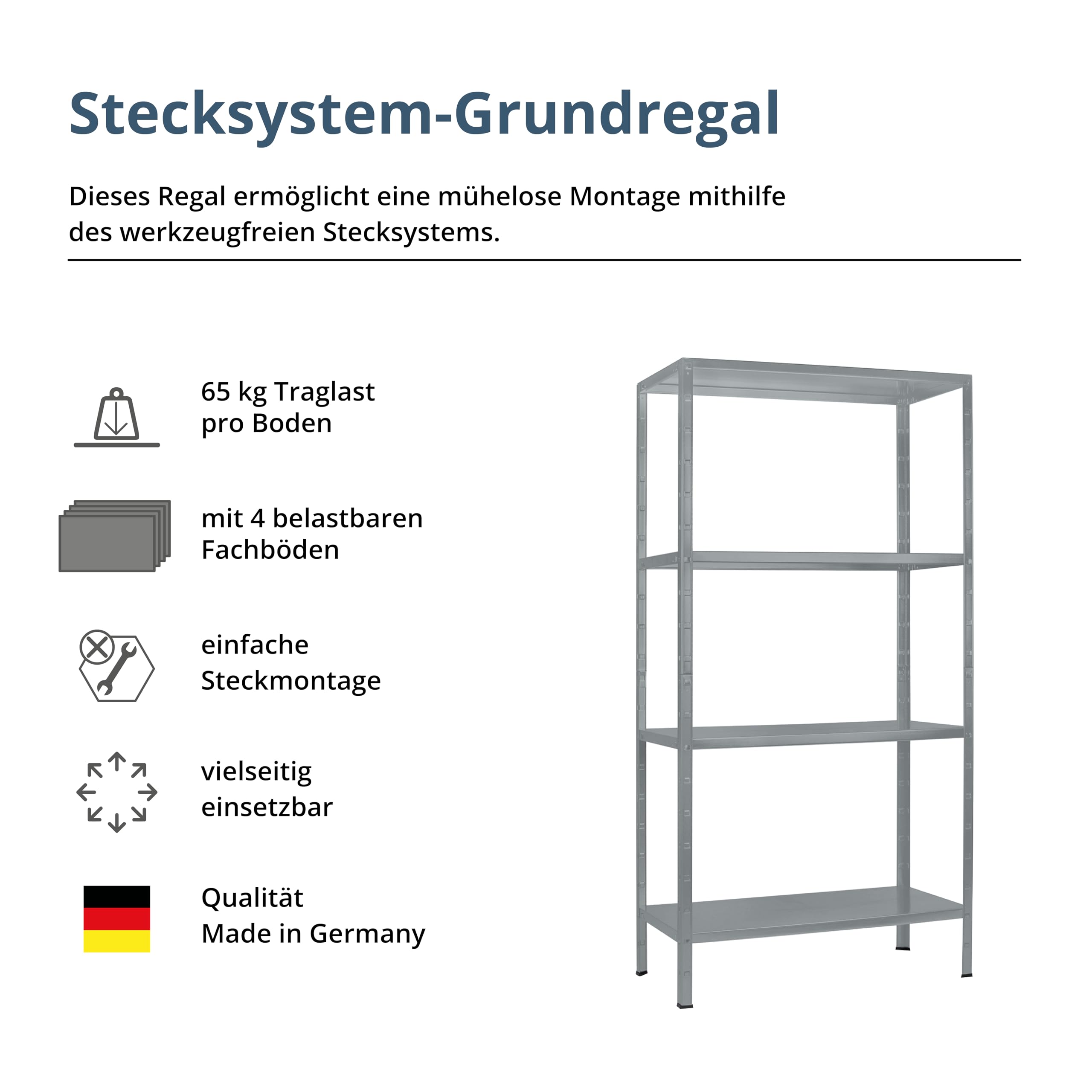 SCHULTE Regalwelt Steckregal mit 4 PowerMAX Fachböden, 65 kg Tragkraft, 190x100x40 cm (HxBxT), Granit-Struktur, Lagerregal, Werkstattregal, Kellerregal, Garagenregal, Metallregal