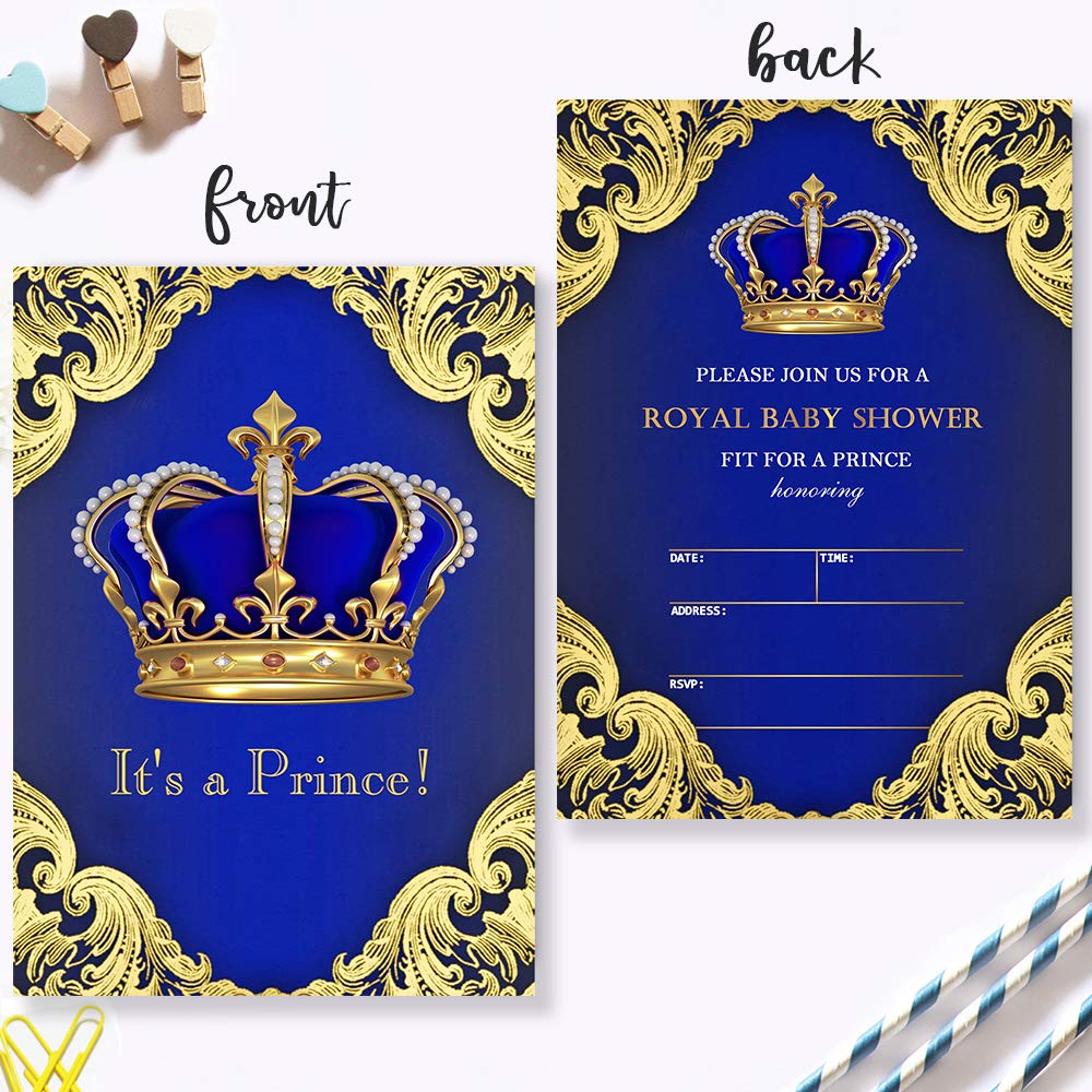 Buy Moca Royal Blue Prince Baby Shower Invitations Royal Gold Crown