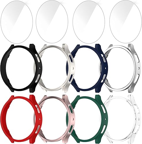 Miniatura 1 de 8+4 piezas Funda para Samsung Galaxy Watch 6 de 1.732 in con protector de pantalla de vidrio templado, funda protectora de pantalla impermeable