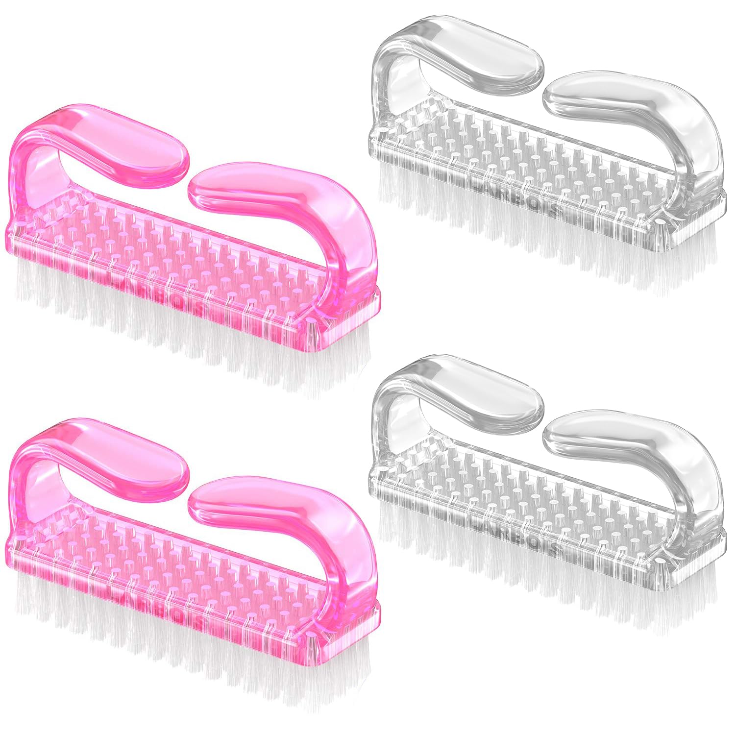 Larbois Handle Grip Nail Brush, Hand Fingernail Brush Cleaner Scrubbing Kit Pedicure for Toes and Nails Men Women (4 Pack)