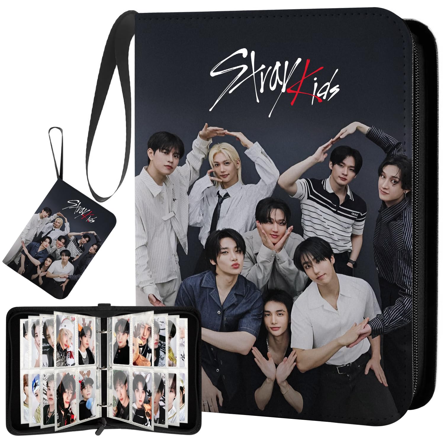 Stray Schwarz Photocard Binder, SKZ Photocards Holder, Stray Sammelkarten Album 400 Taschen, Kpop Merch Geschenke für STAY