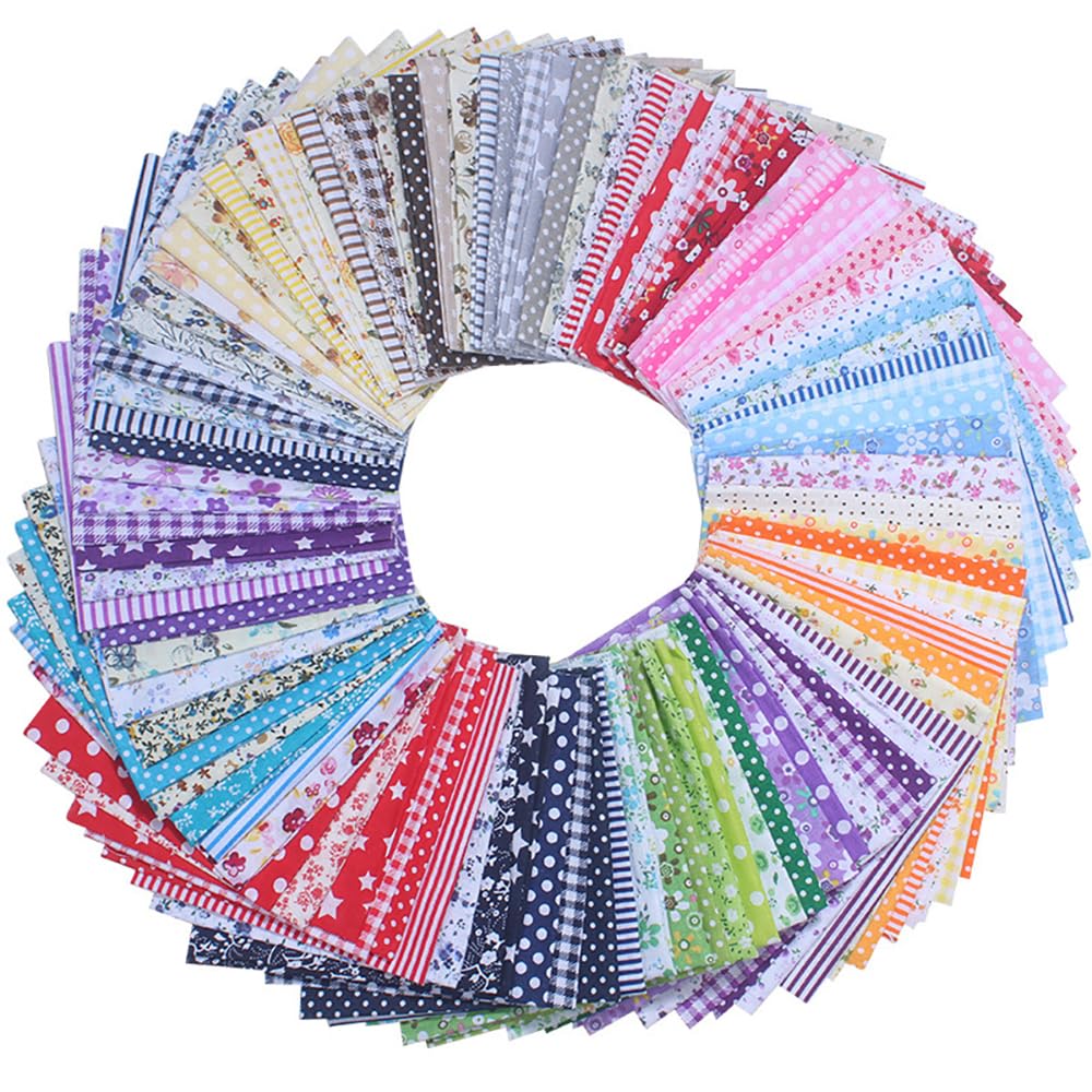Wambere 100 sztuk tkanin bawełnianych, 25 x 25 cm, patchwork, zestaw do pikowania, bawełna, patchwork, do samodzielnego wykonania, ręcznie robiony wzór cięcia, losowy wybór kolorów