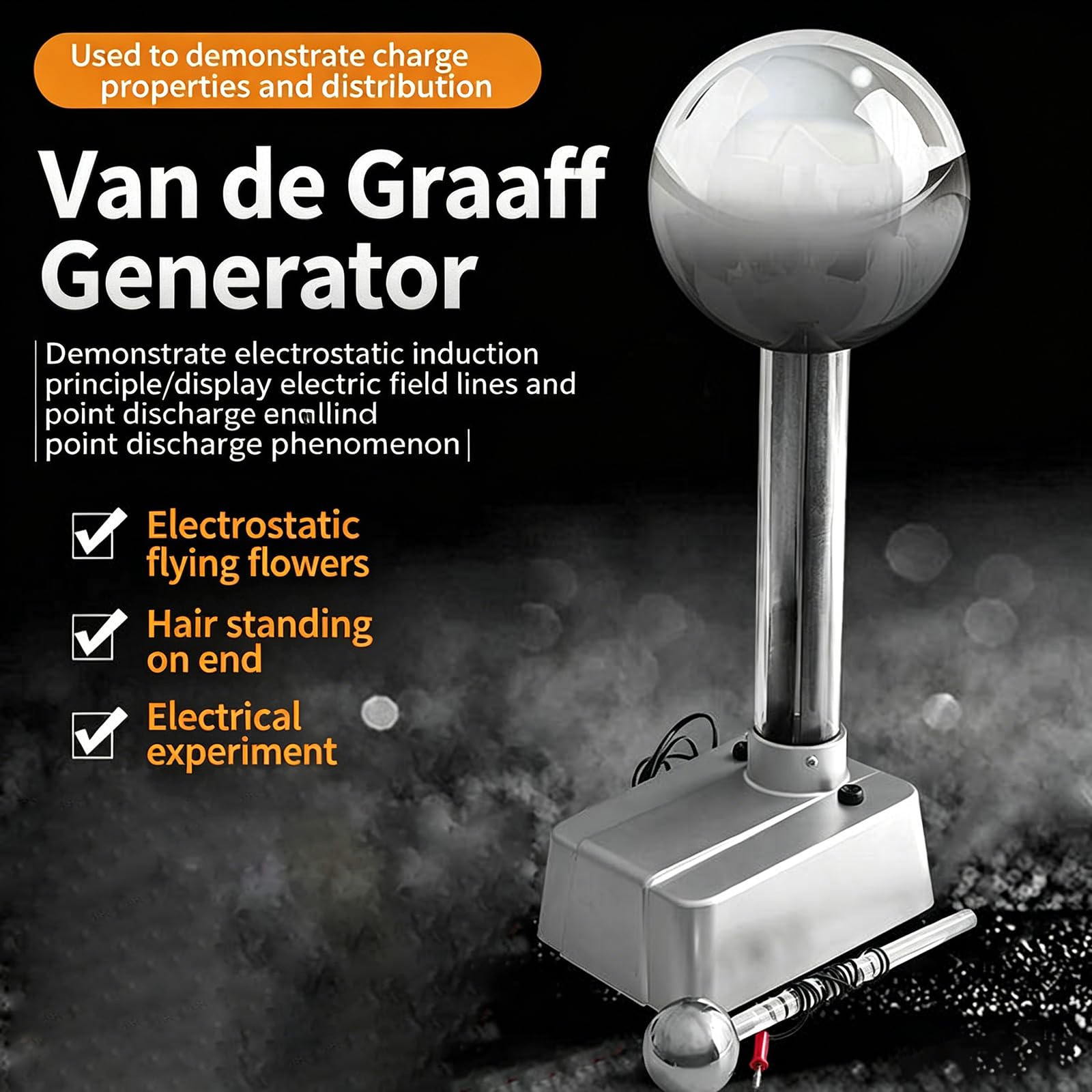 Van De Graaff - Generador para experimentos de electricidad estática, equipo de laboratorio físico con varita de descarga para demostraciones de electricidad y magnetismo