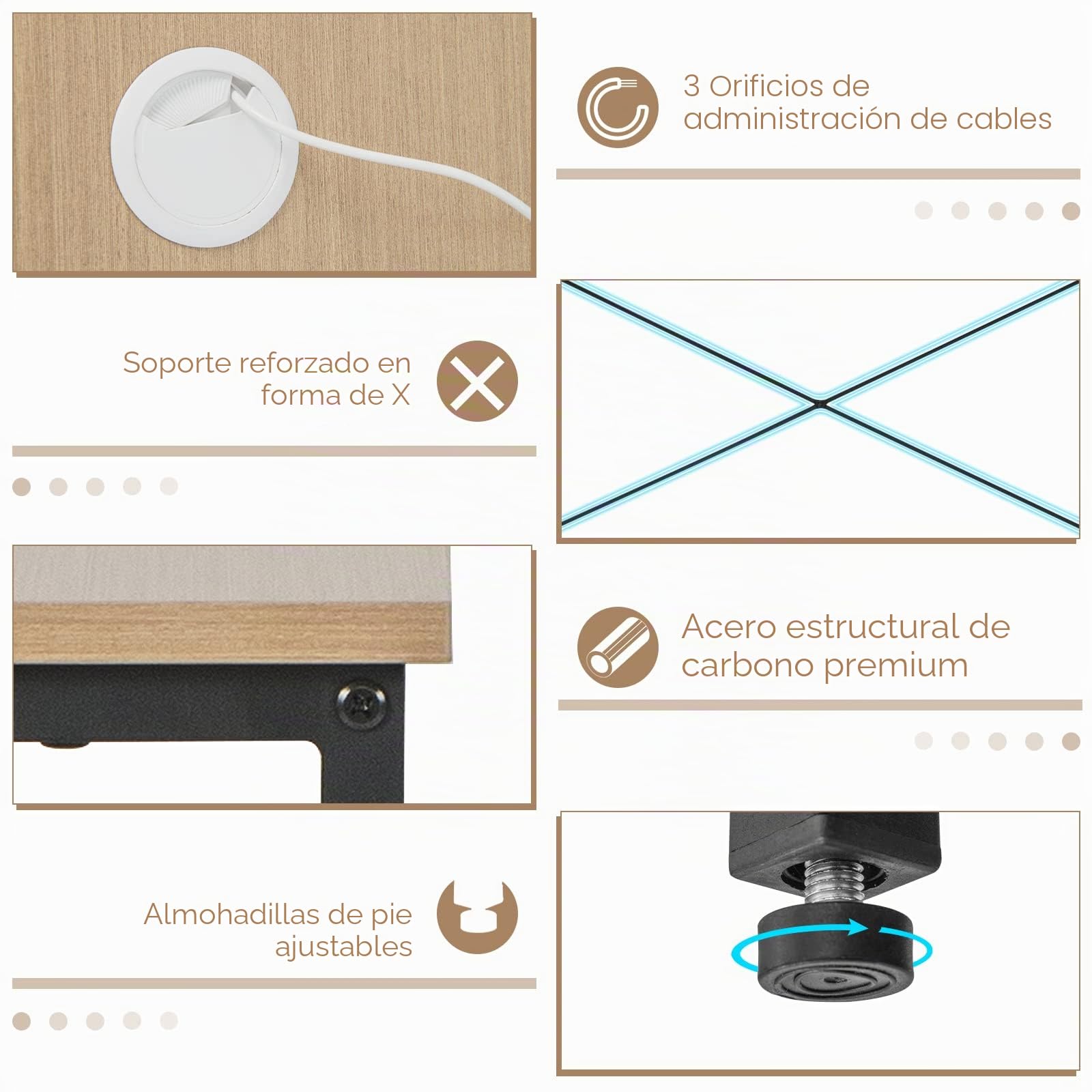 GIANTEX Escritorio Esquinero en Forma de L, Mesa de Computadora Convertible con 4 Estantes y 3 Orificios para Cables, Escritorio de Juegos y Escritura de 2 Personas para Oficina en Casa (Natural)