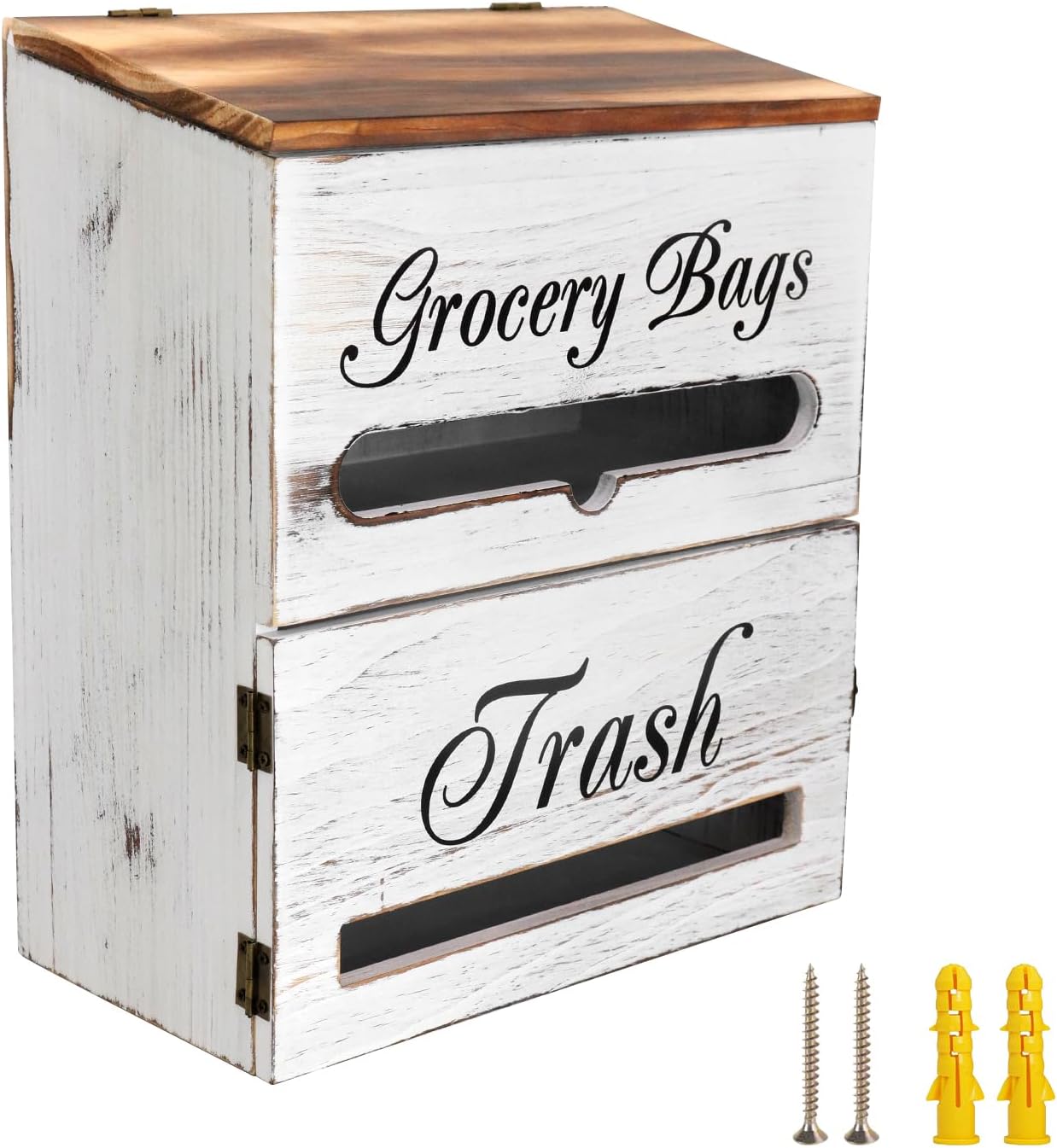 2 in 1 Trash Bag Dispenser, Double Wall Mounted,Wood Trash Bag Holder, used in kitchen, garage, laundry room, can store Environmentally friendly food bags and garbage bags (Black)