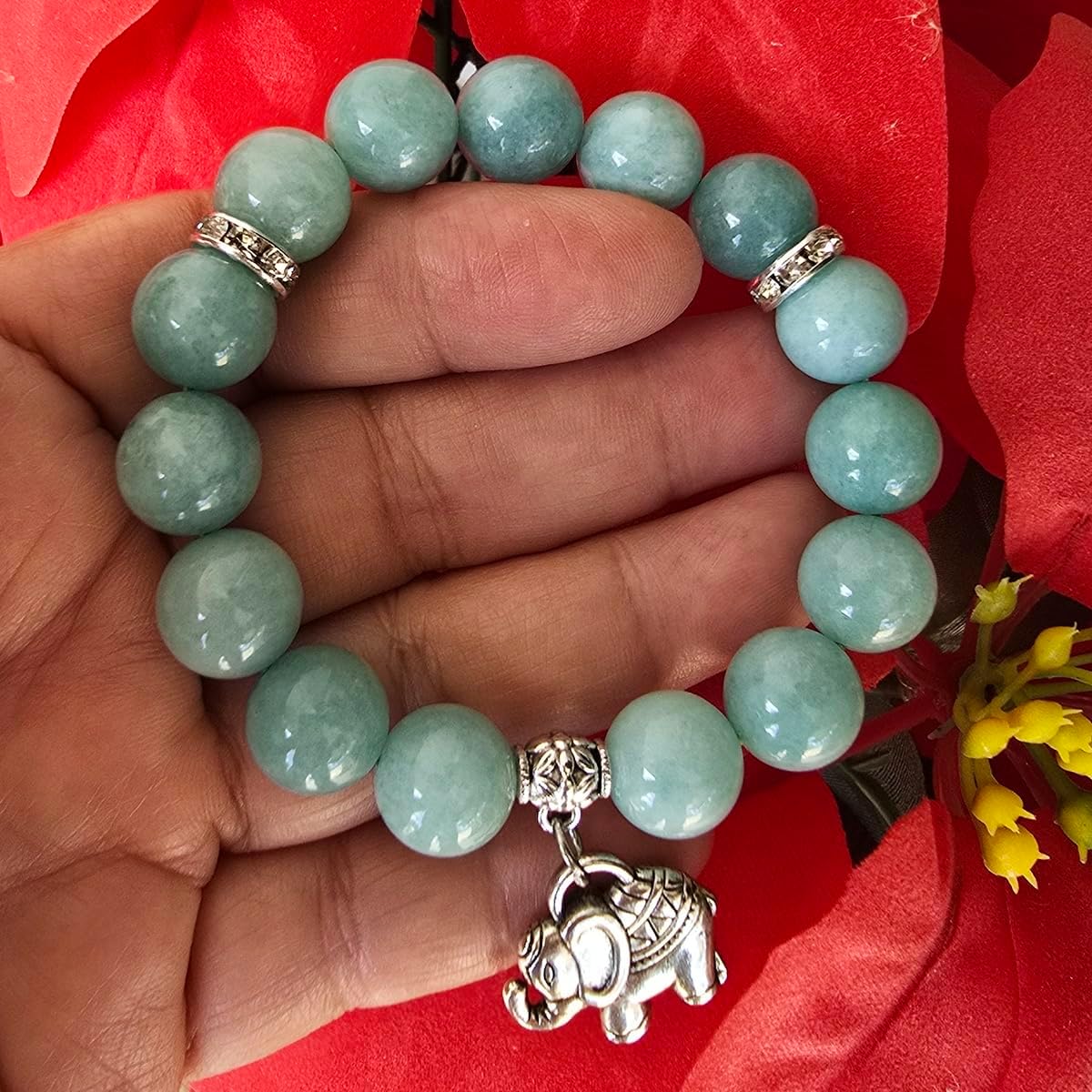 Green Jade Beaded Bracelet with Elephant Charm – Natural Gemstone Healing Jewelry12.00 mm Beads, 6.50” Elastic Stretch – Lucky Protection Gift for Women & Men - Image 8