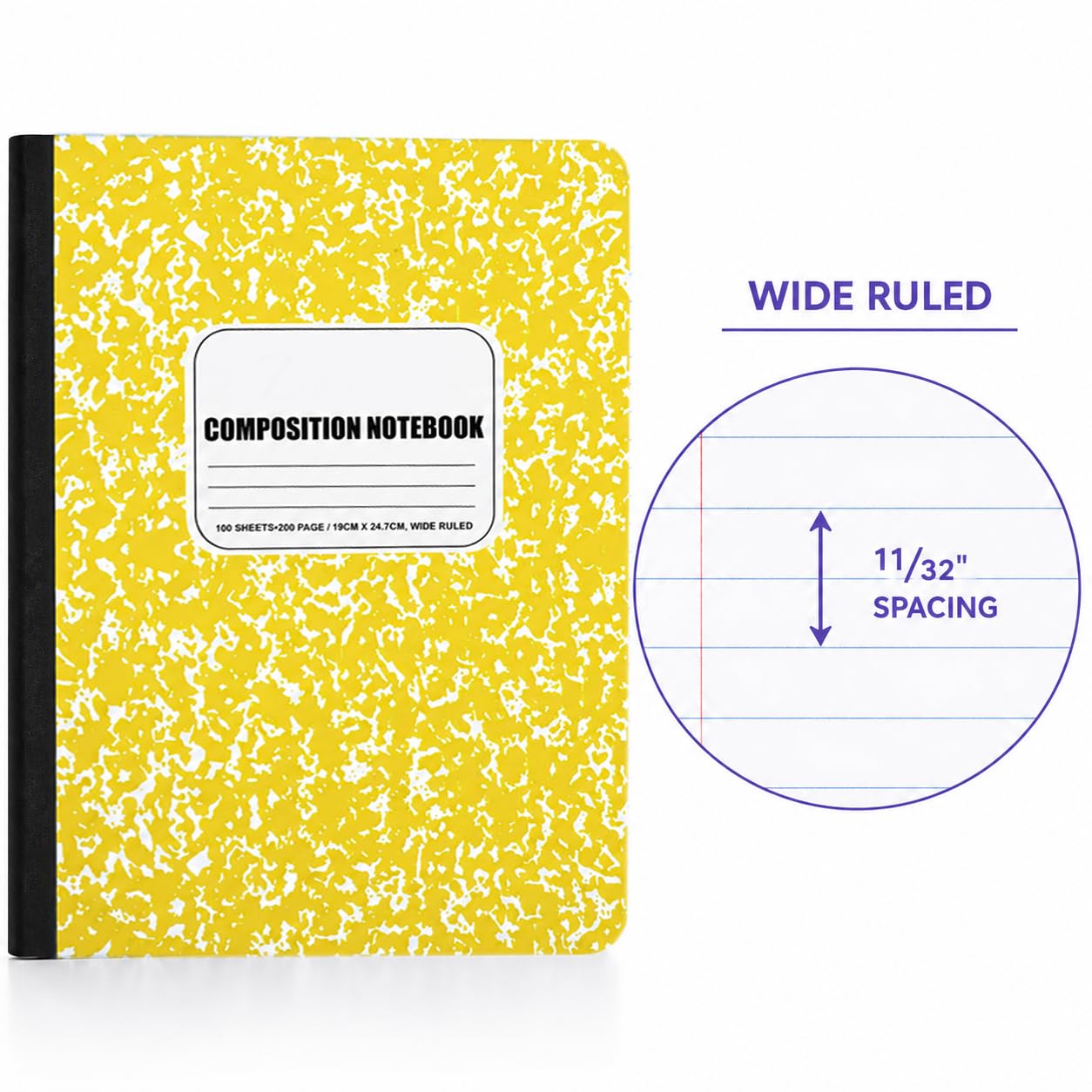 Composition Notebook 12 Pack, College Ruled Paper, Notebooks for School, School Comp Book, 9-3/4 x 7-1/2 Inches, 100 Sheets, 200 Pages Marble Covers - Yellow