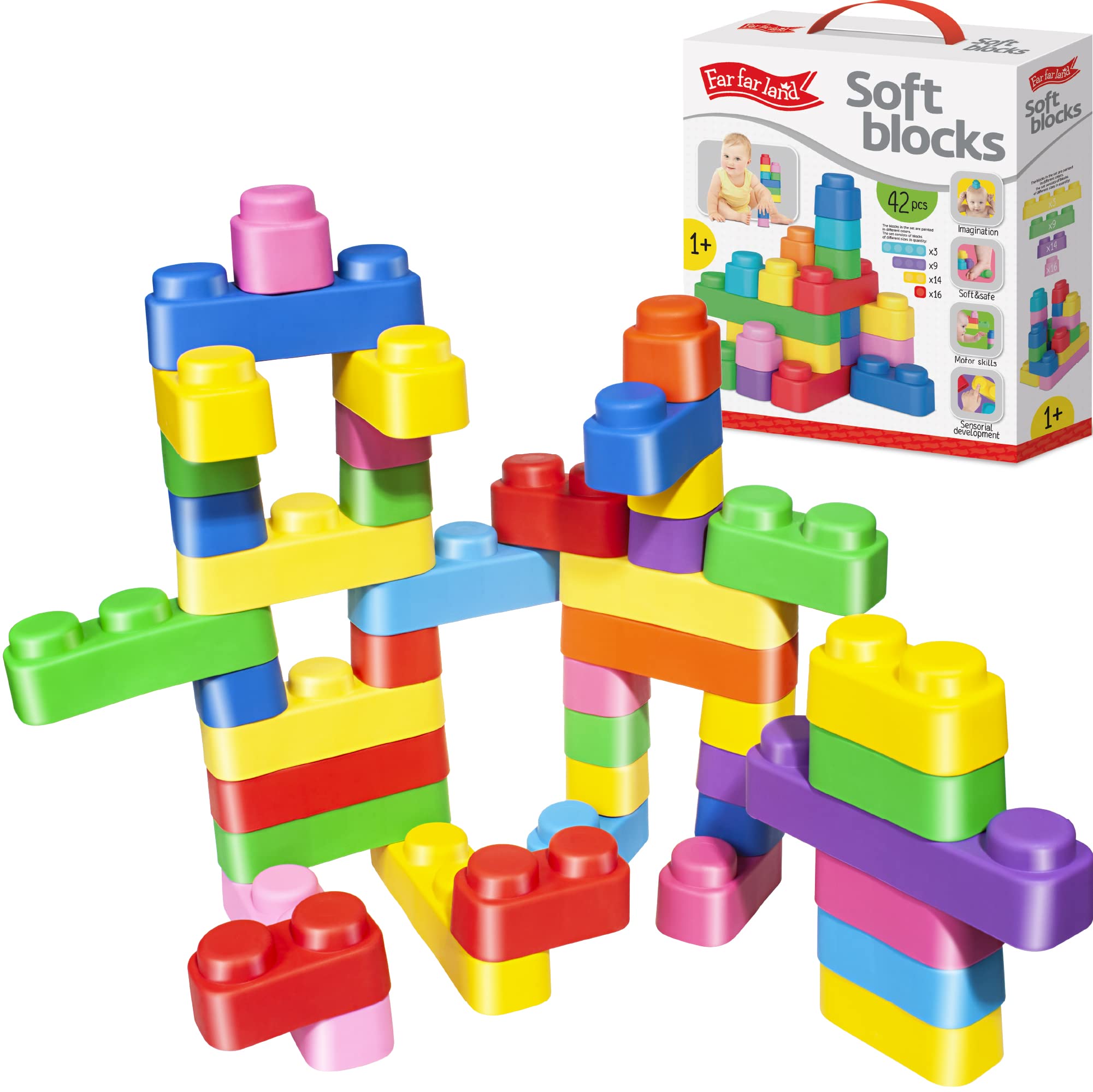 Far far land -Super Soft Building Blocks for Toddlers Ages 1-3 Years– Teaches & Enhances Creativity and Fine Motor Skills- STEM Building Set - 42