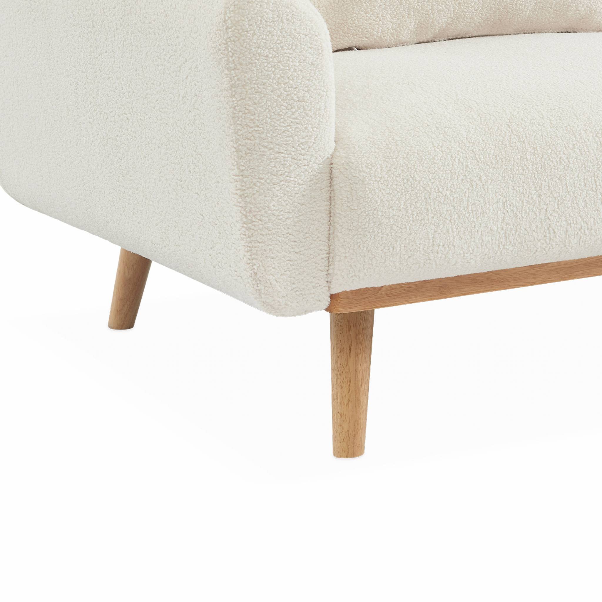 Sofa mit Bouclé Teddystoff mit Schlaffunktion - Bjorn - 2 - 3-sitziges fixes Sofa mit Holzbeinen, skandinavischer Stil