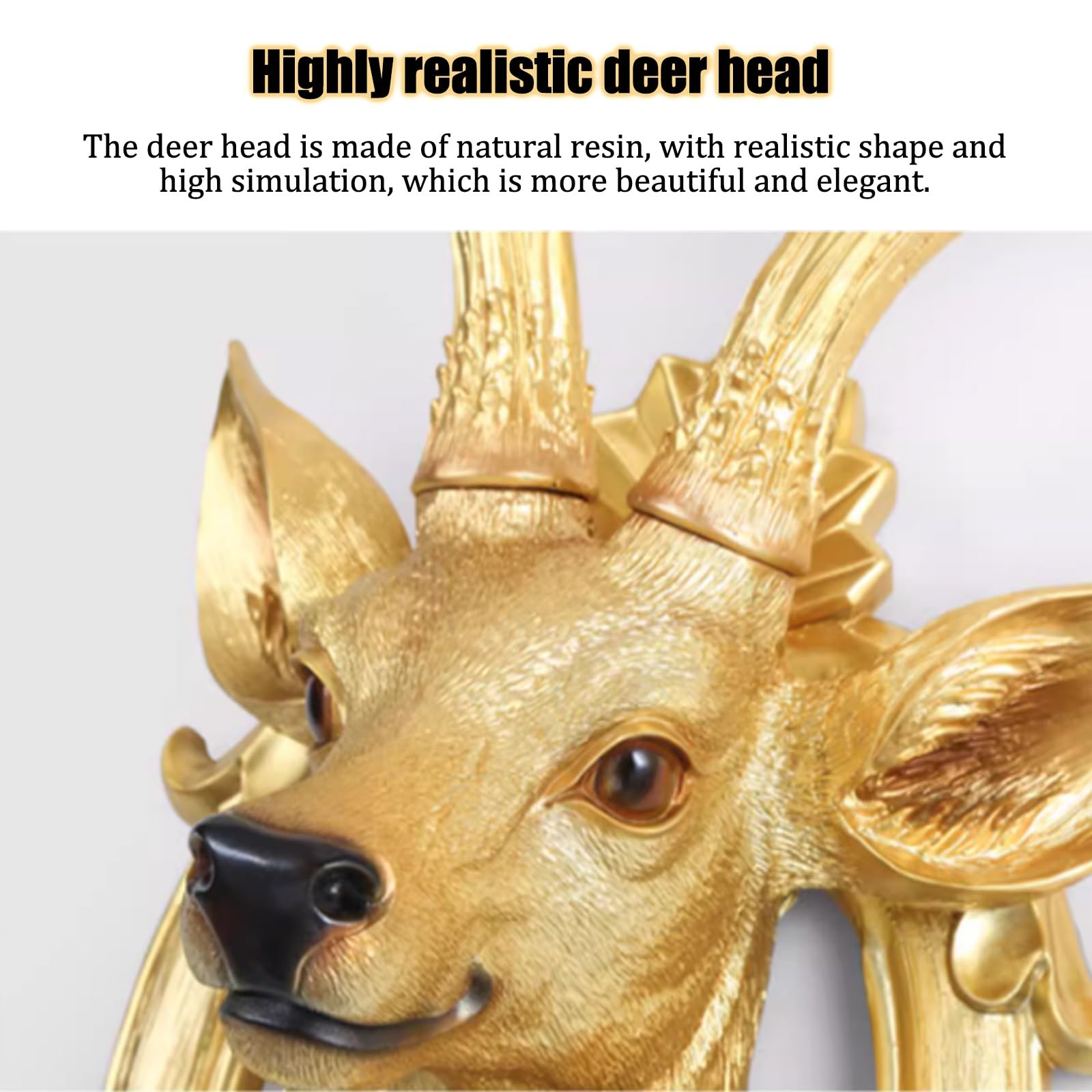 Scultura murale testa di cervo in resina fatta a mano Teschio di alce artificiale con corna rimovibili, decorazione da parete a forma di testa di animale per casa, ristorante o hotel.(Yellow)