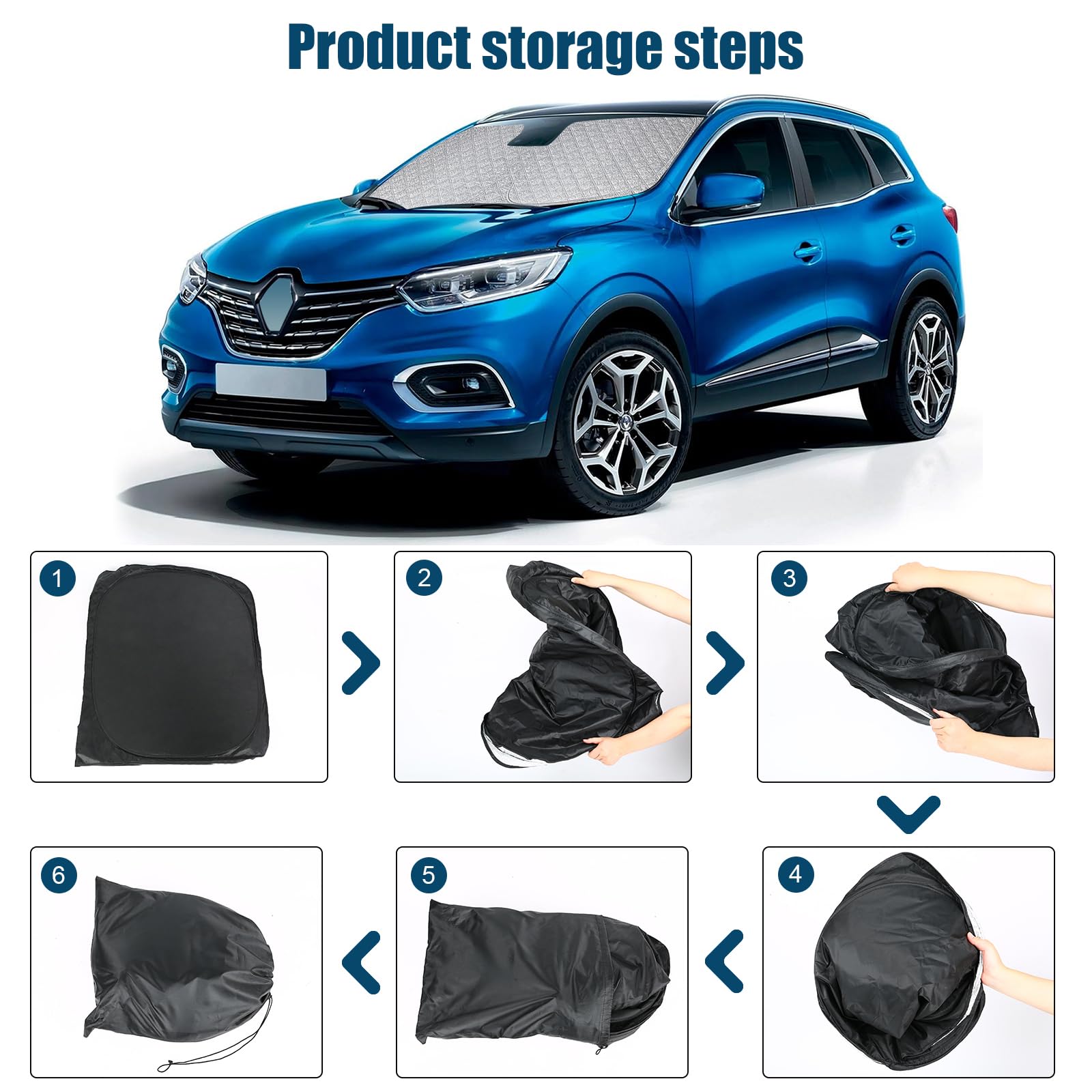 Pare-Soleil Anti-UV Pliant pour Pare-Brise Avant Compatible avec Renault Kadjar 2015-2022, Pare Soleils pour Voiture à l'intérieur Pliable Couverture, Protection Anti-poussière Réfléchissante UV