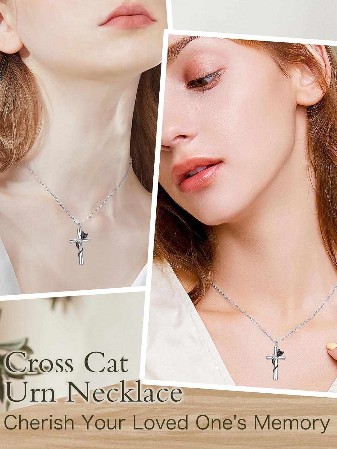 TOUPOP Cat Cross Urn Necklaces for Ashes S925 Sterling Silver Butterfly Cremation Jewelry Memorial Keepsake Jewelry with Funnel Filler for Women Men - Image 3