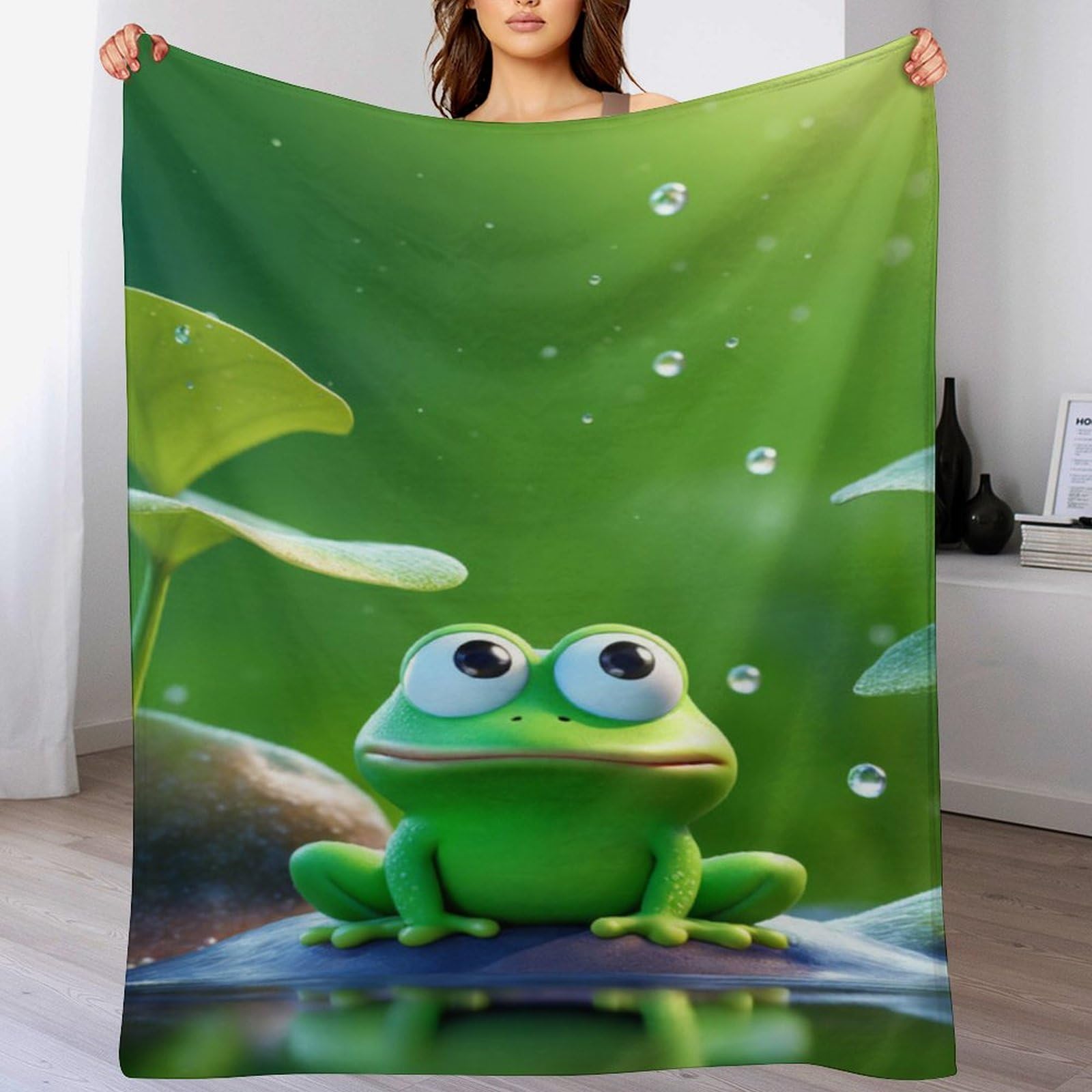 Couverture big eyed grenouille en flannel douce lit et canape 140x180cm
